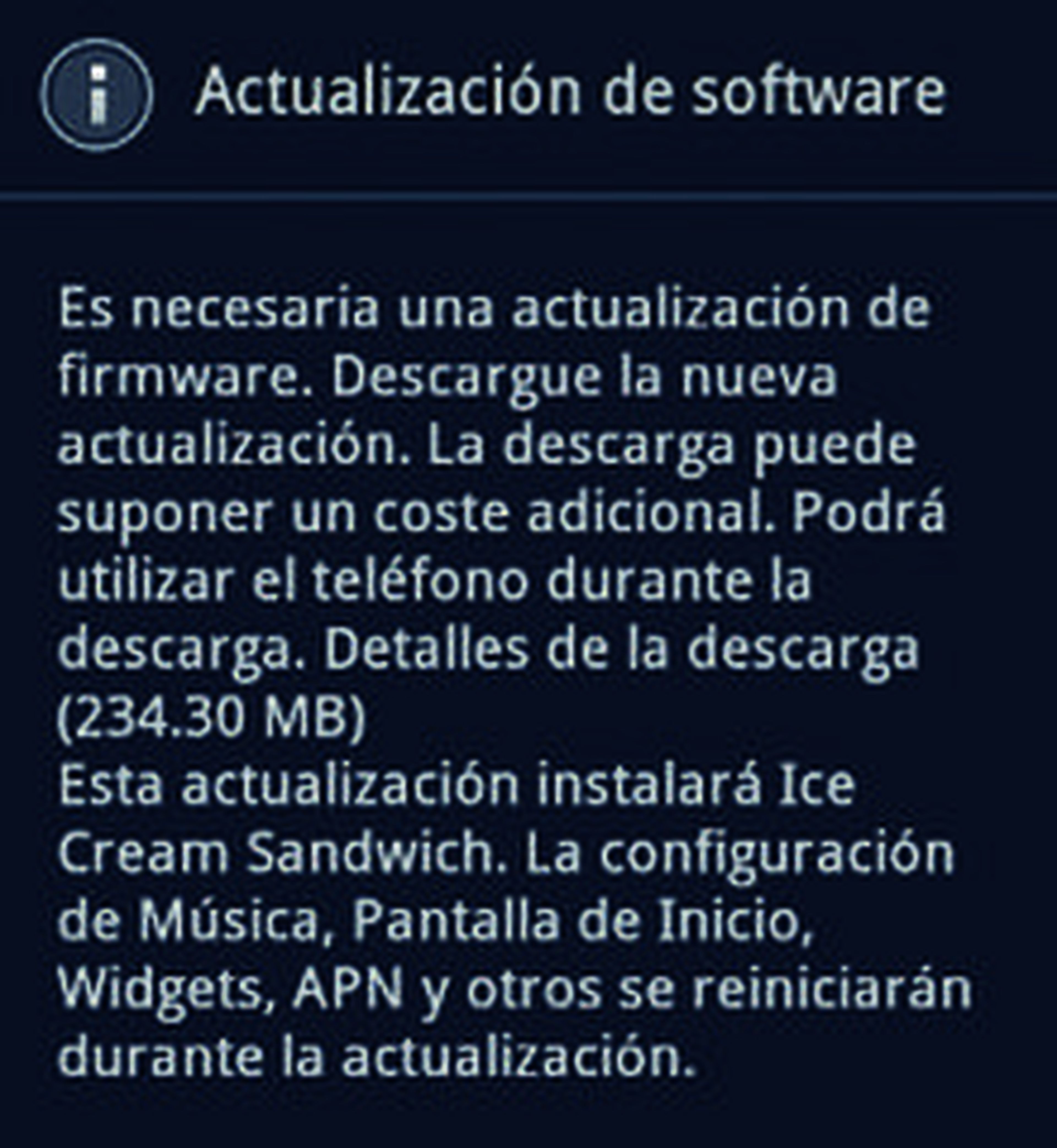 Imagen de notificación de la nueva versión de Android