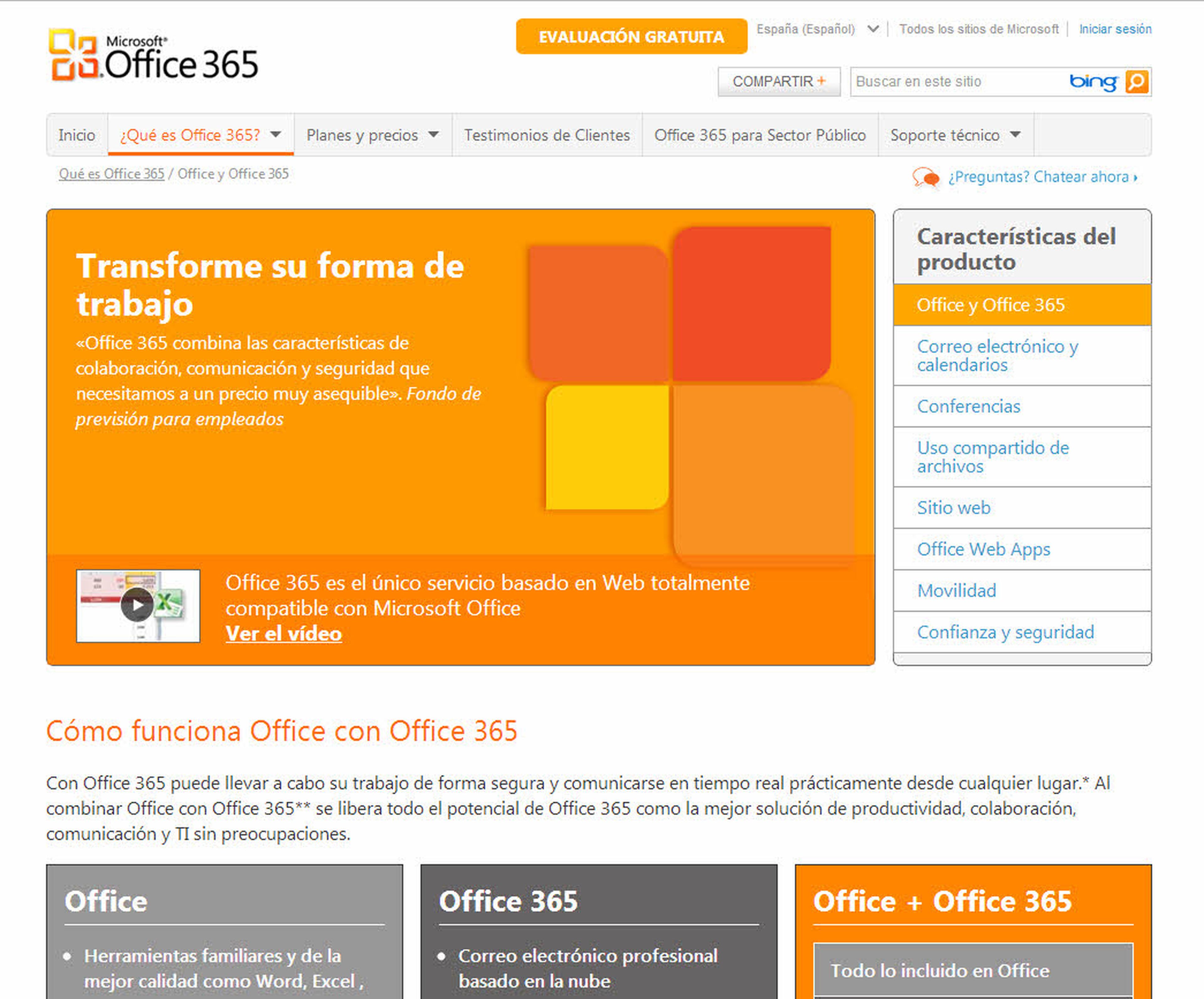 Página web de Microsoft Office 365