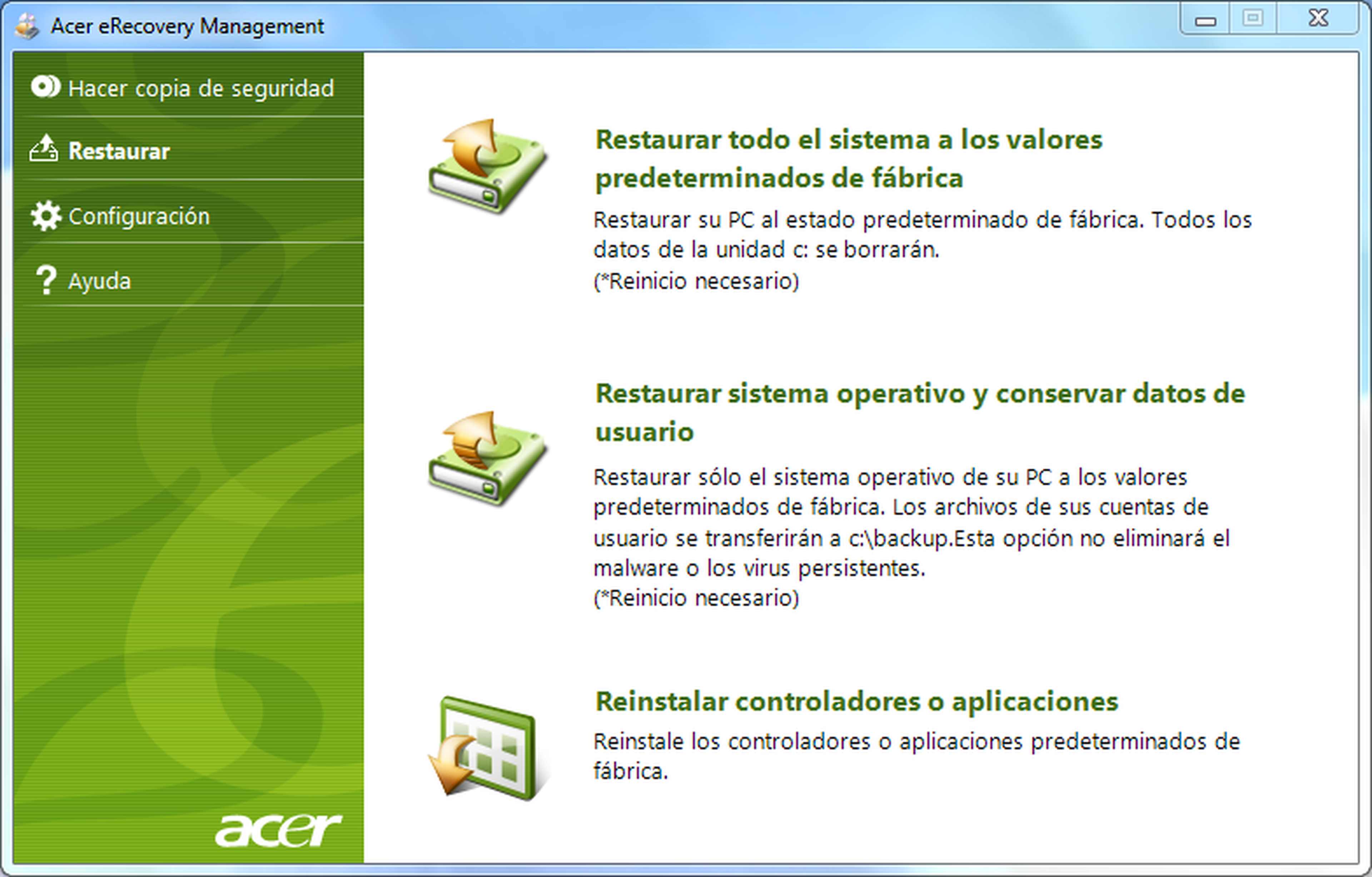 Acer eRecovery Management