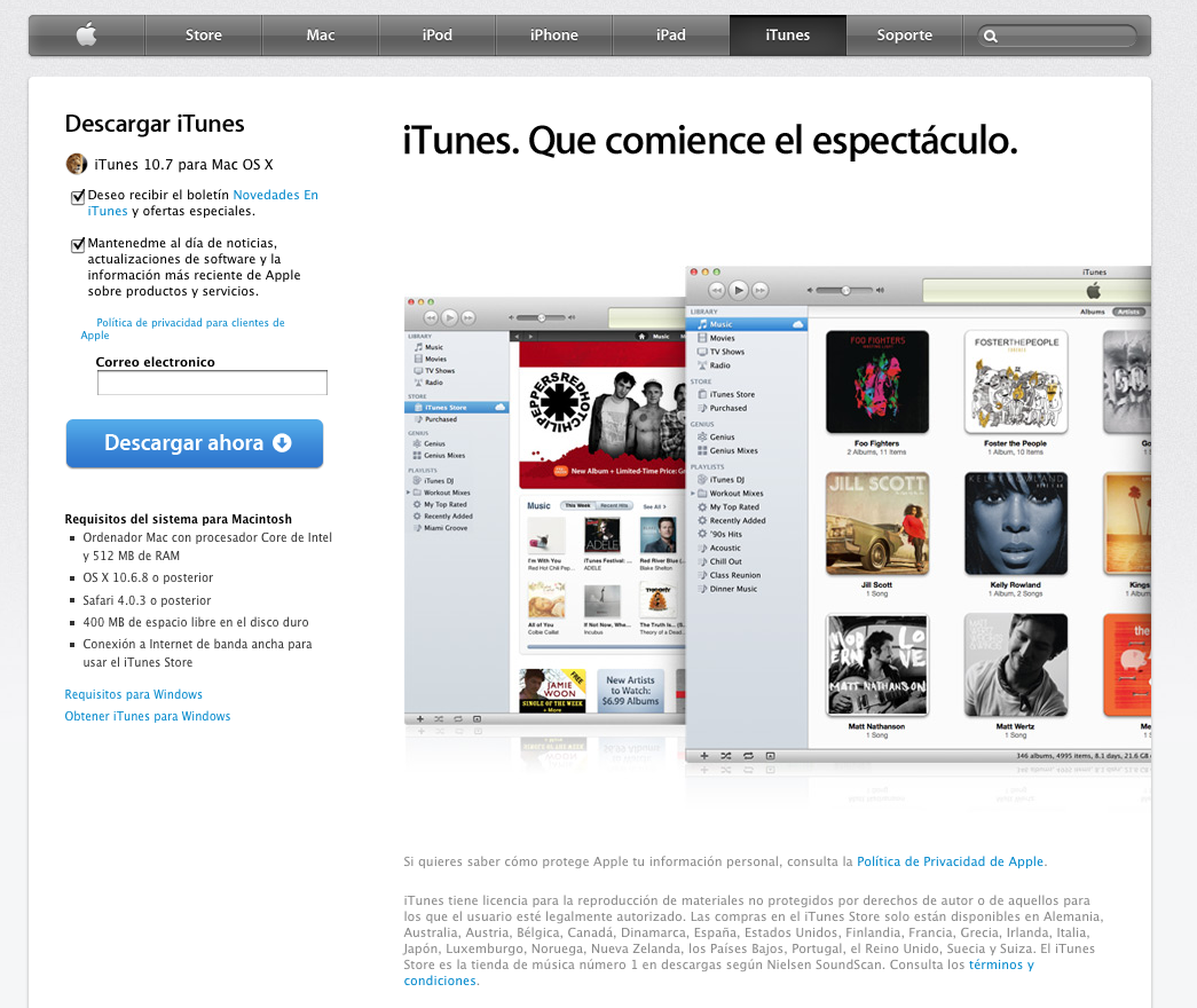 imagen de web de descarga de iTunes