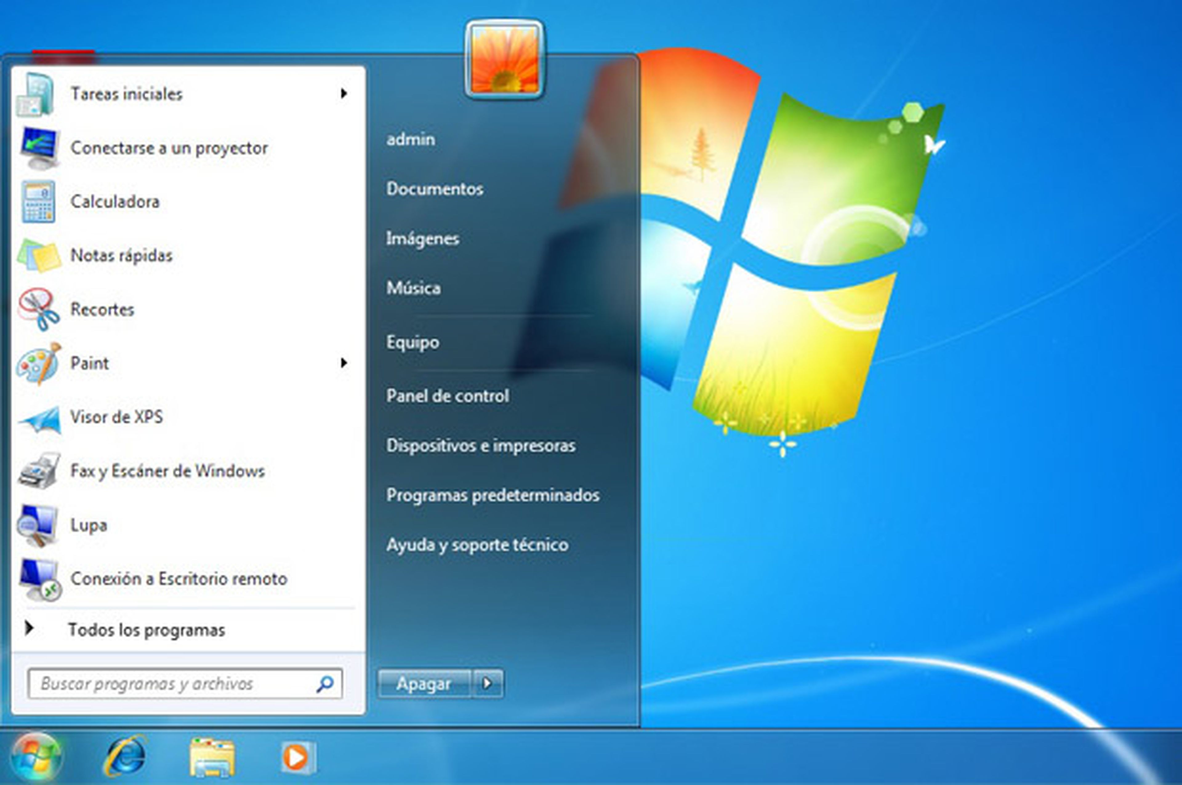Menú inicio en Windows 7