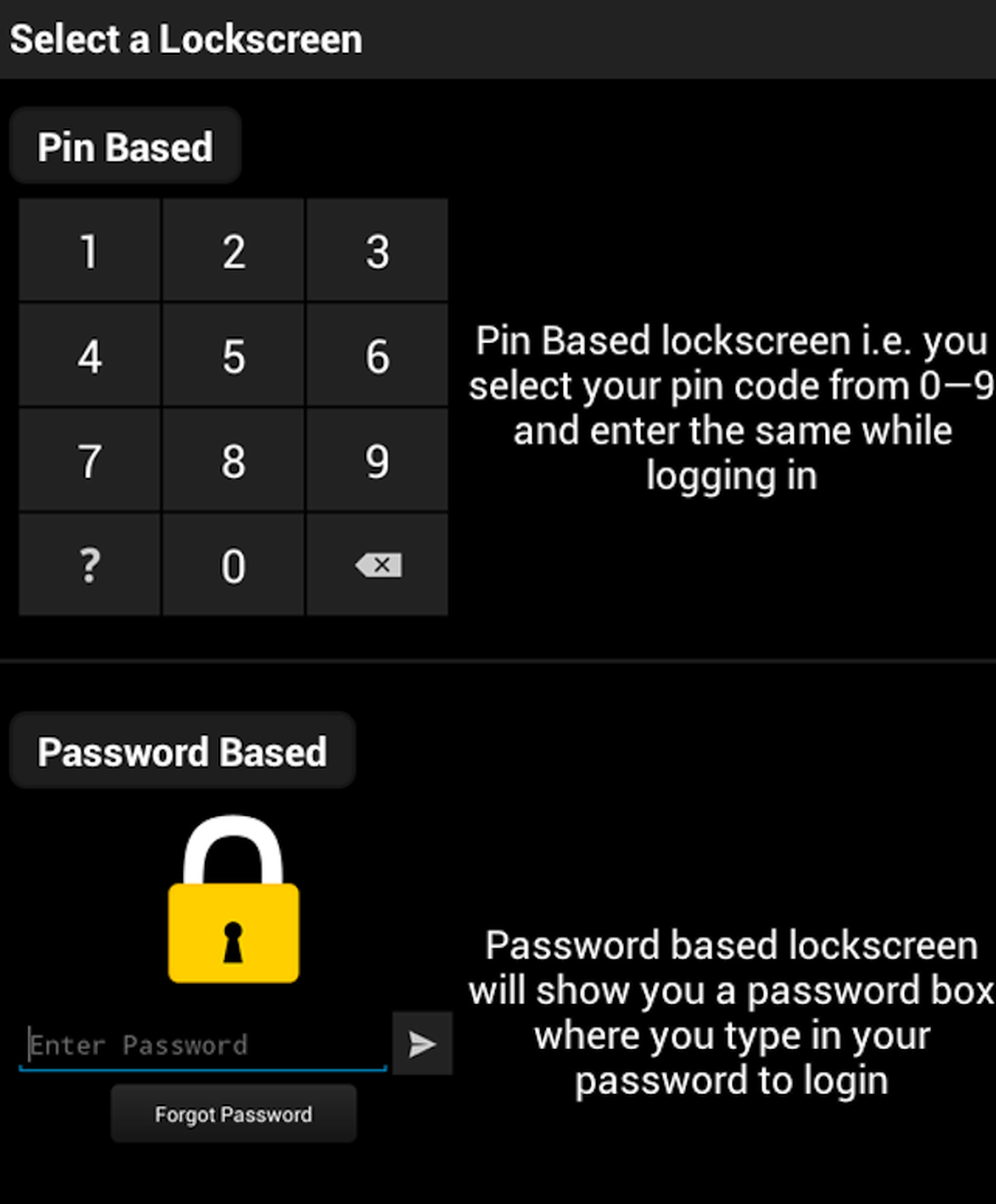 Elige entre acceso con PIN o con password