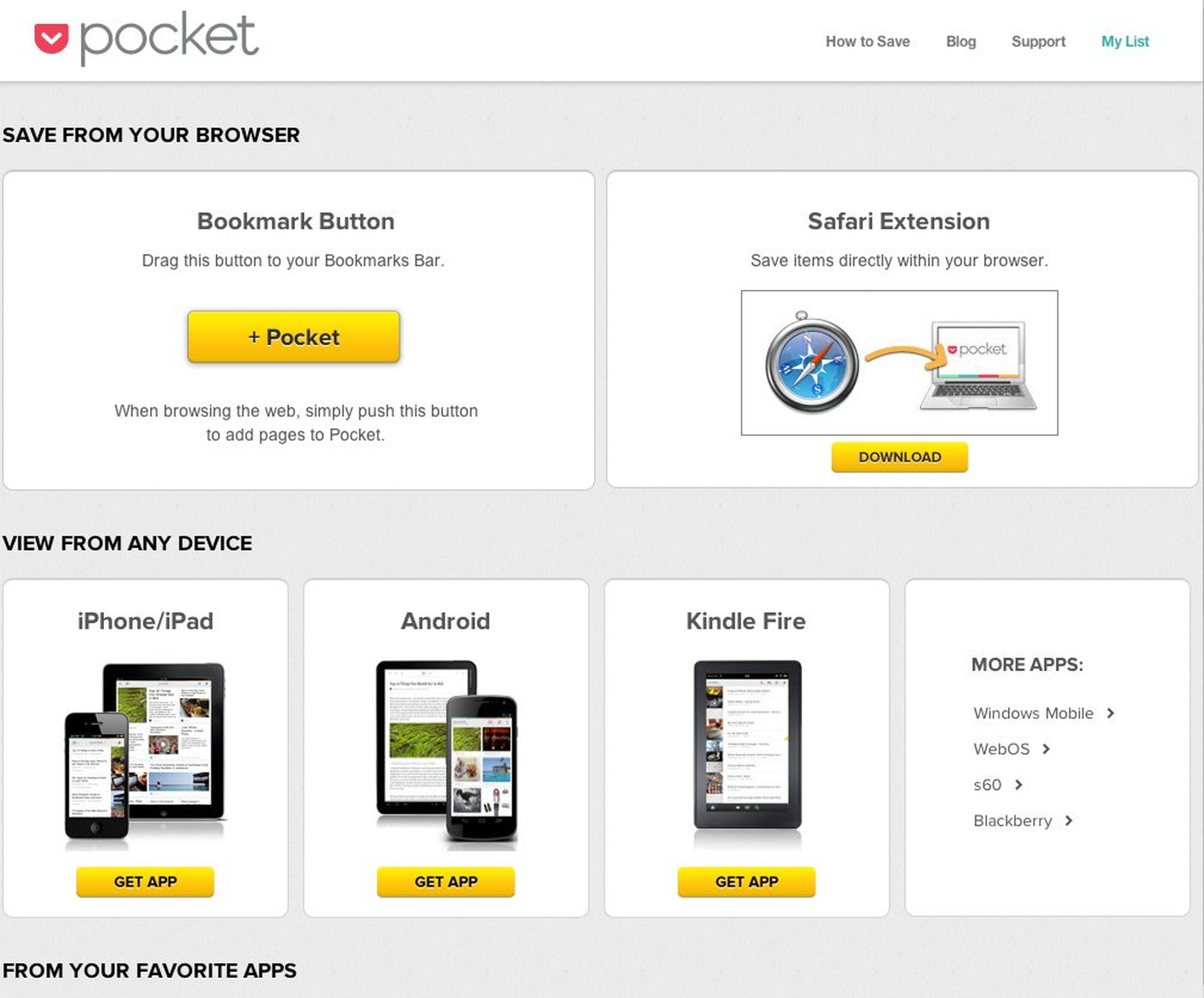 Interfaz de descarga de extension Pocket