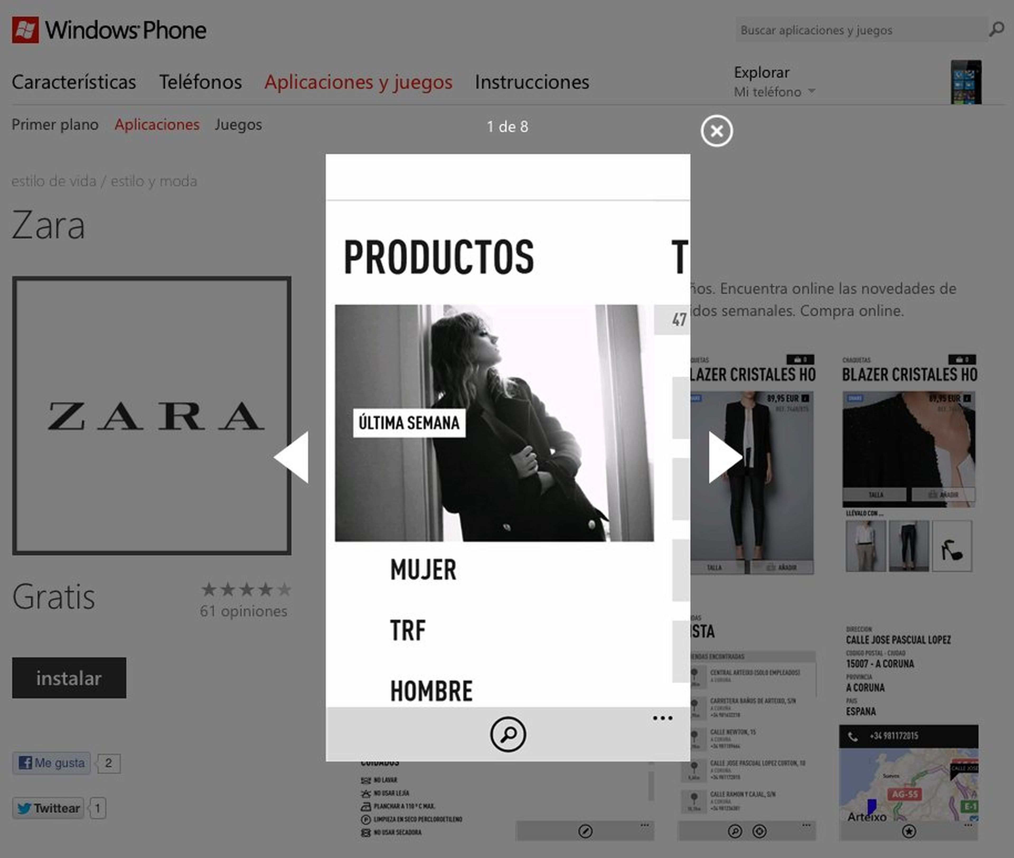 Interfaz app Zara en Apple Store