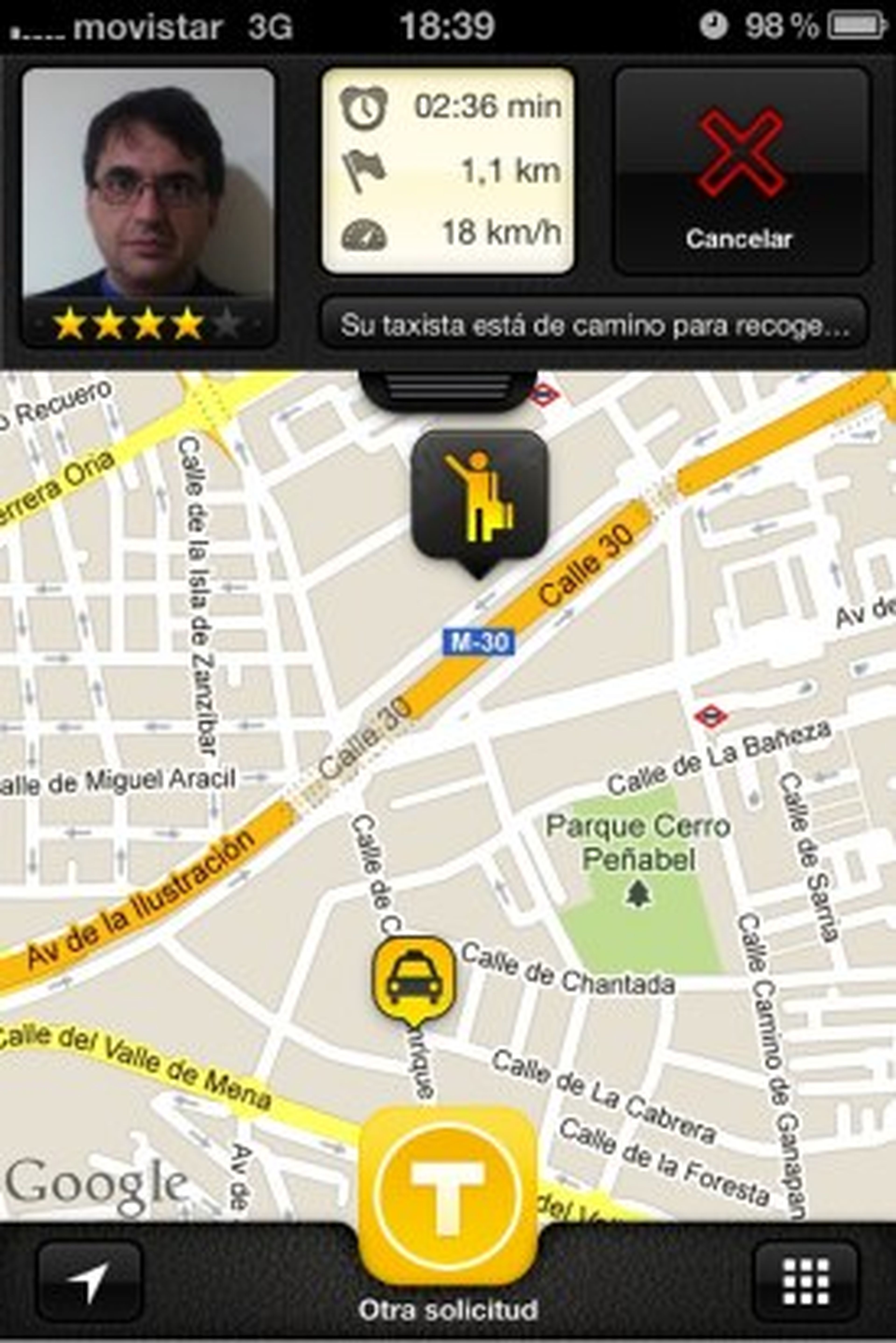Interfaz de app myTaxi en iOS