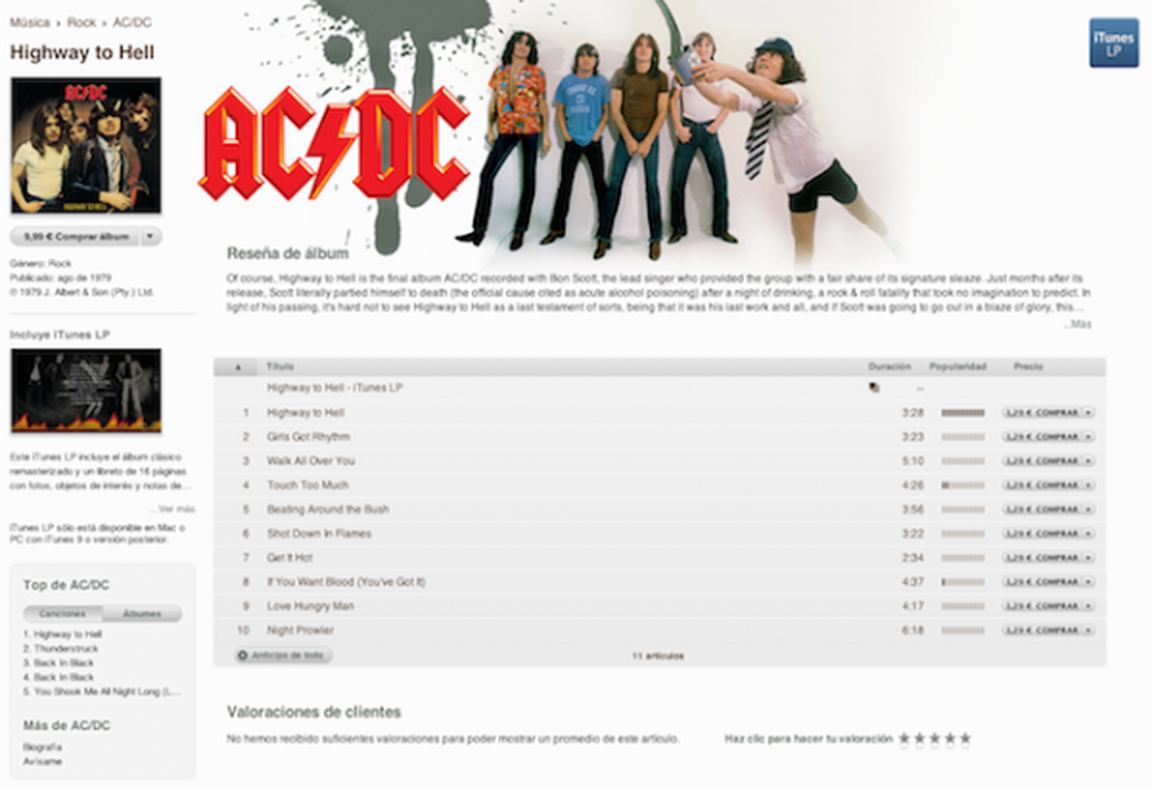 Las canciones de AC/DC se puede adquirir de forma independiente