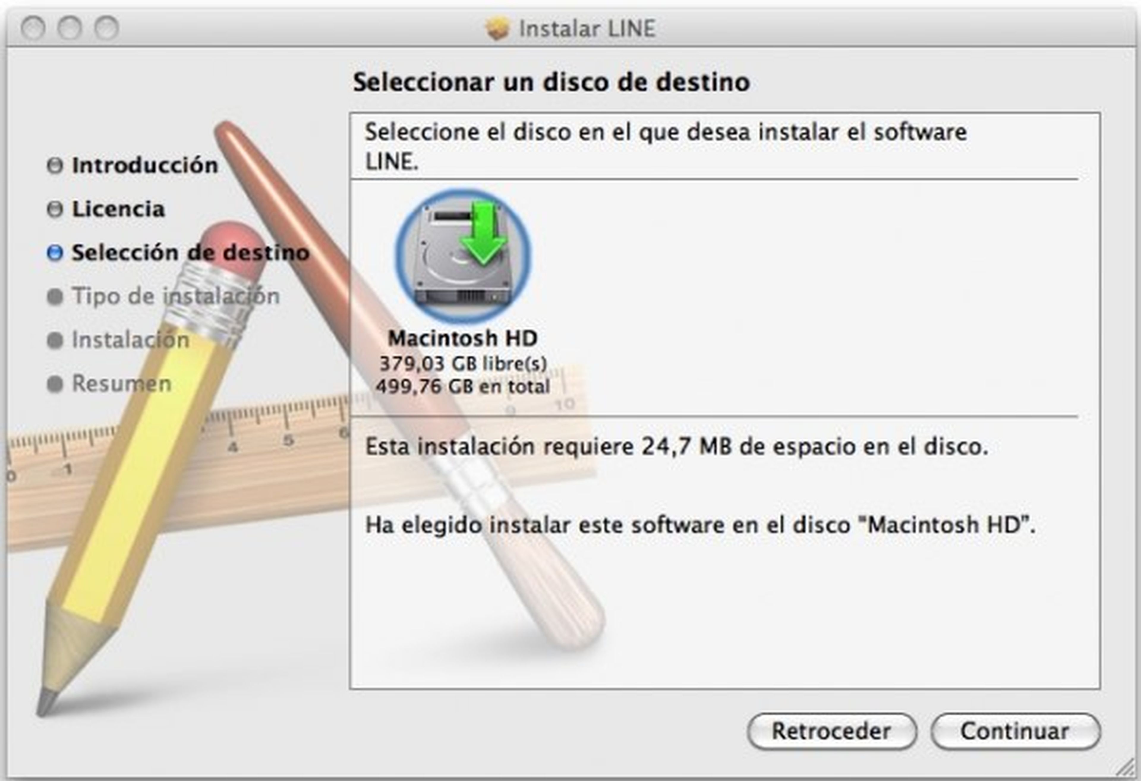Asistente de instalación de Line para Mac OS X