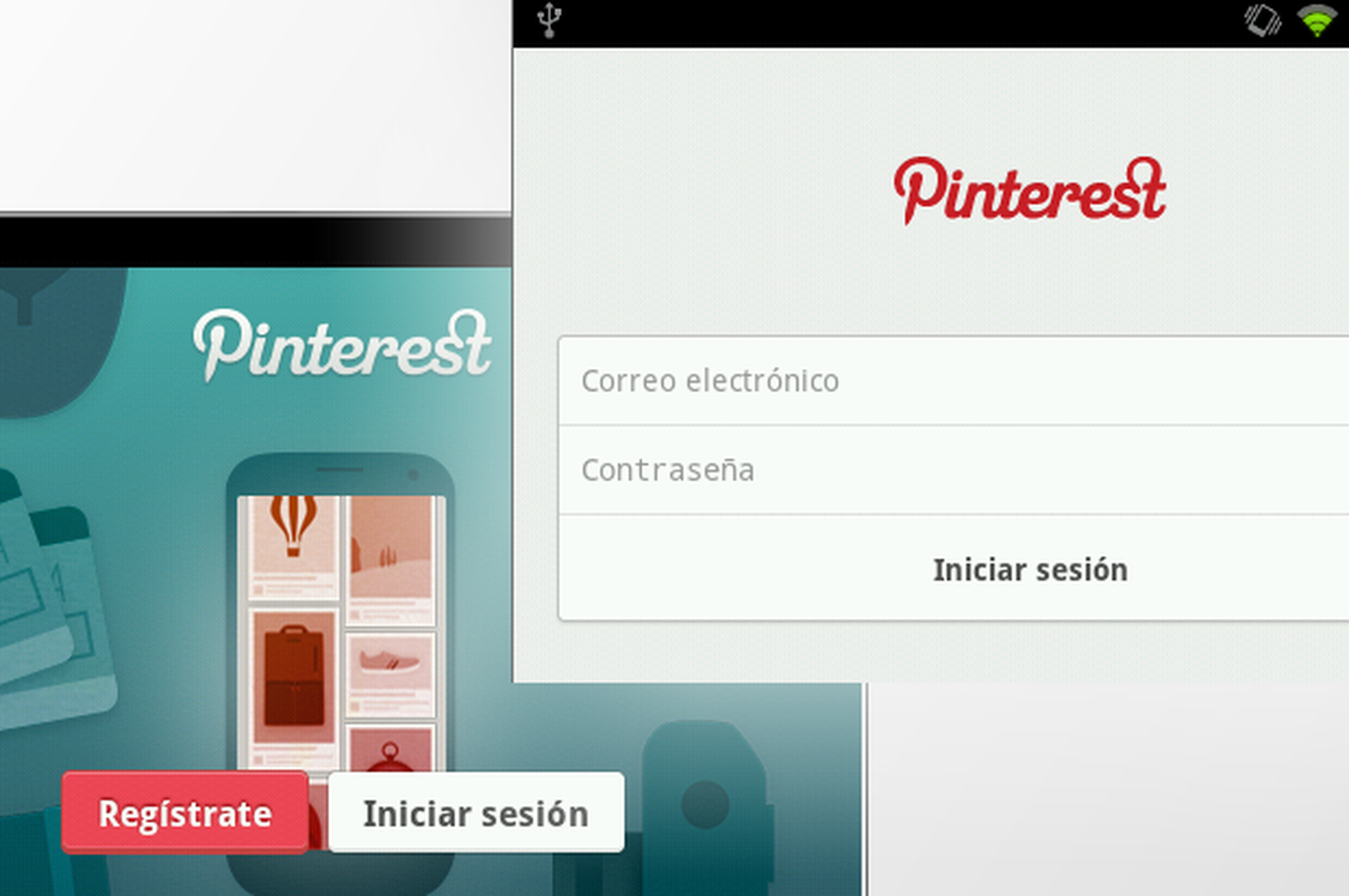 Pantalla registro app Pinterest