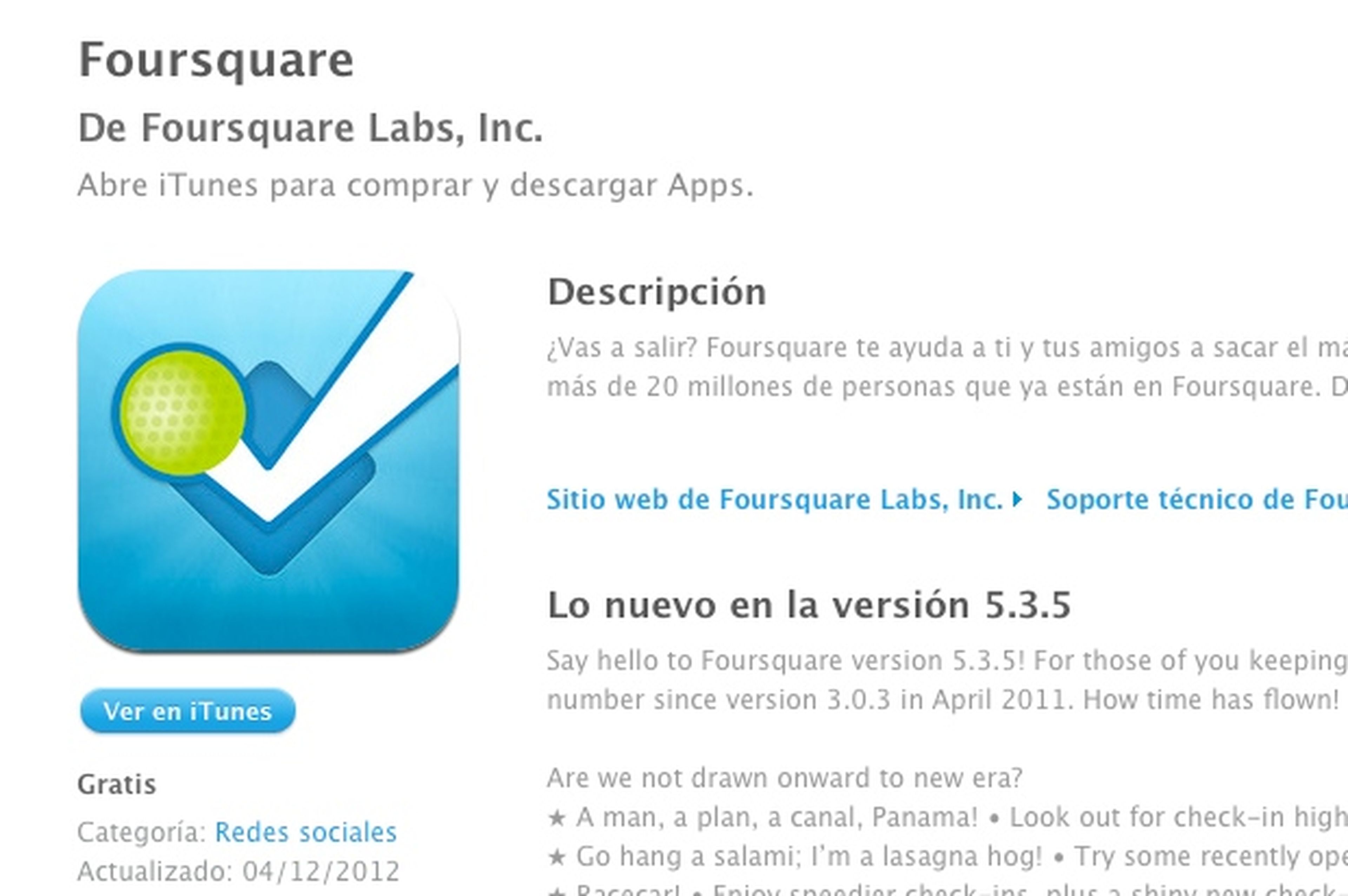 actualizacion app foursquare iOS
