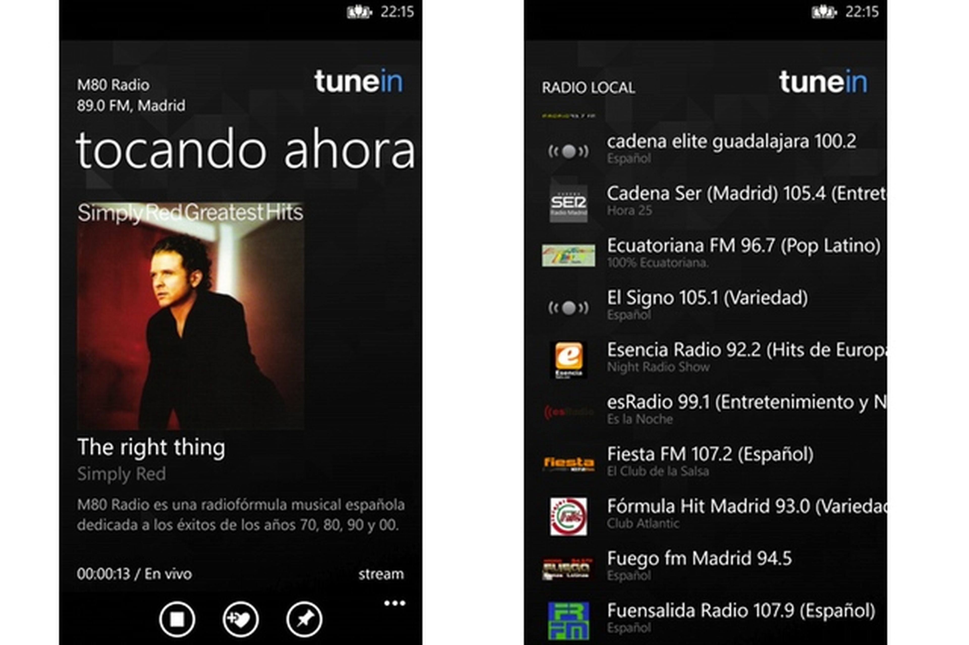 App TuneIn para Windows Phone 8