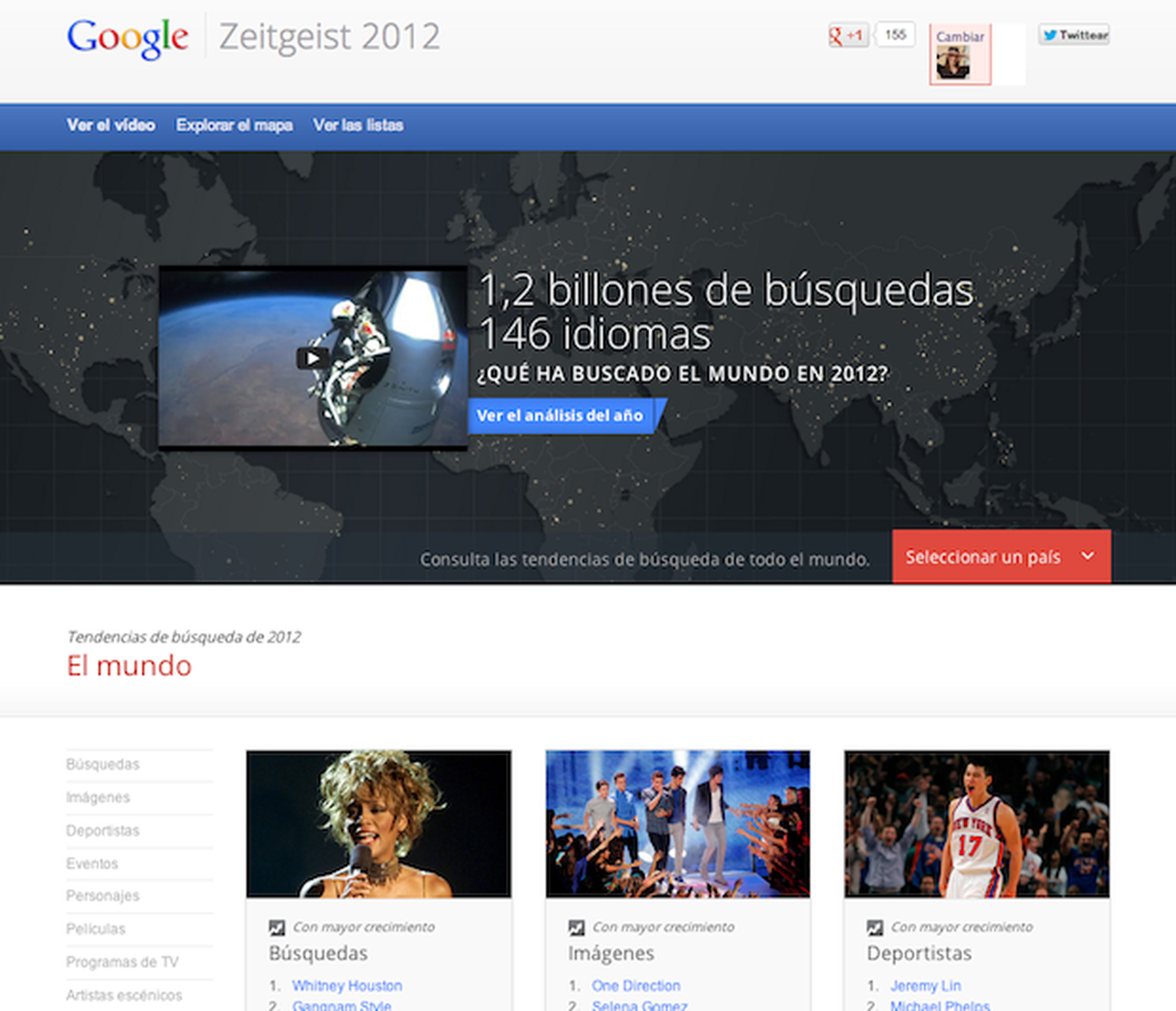 Web con la lista Zeitgeist 2012 de Google.