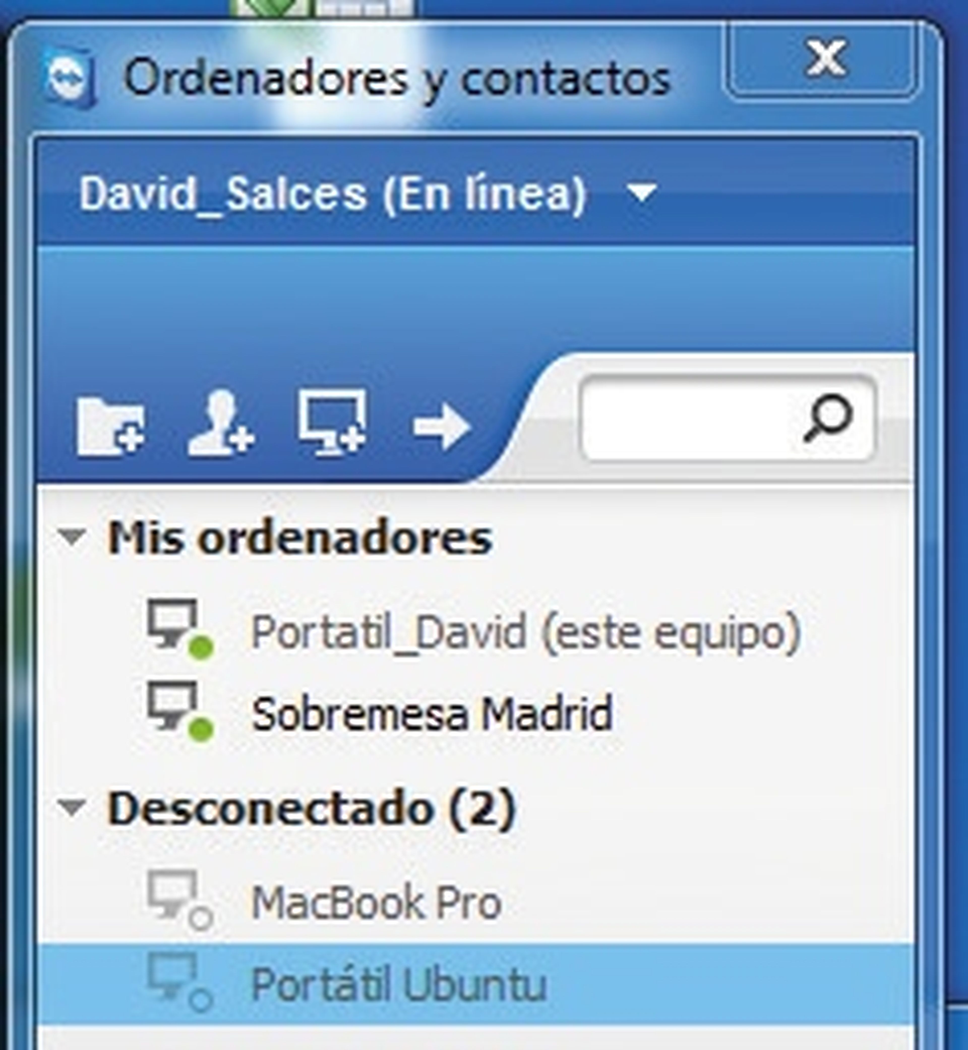 Interfaz de Teamviewer con ordenadores configurados para MAC