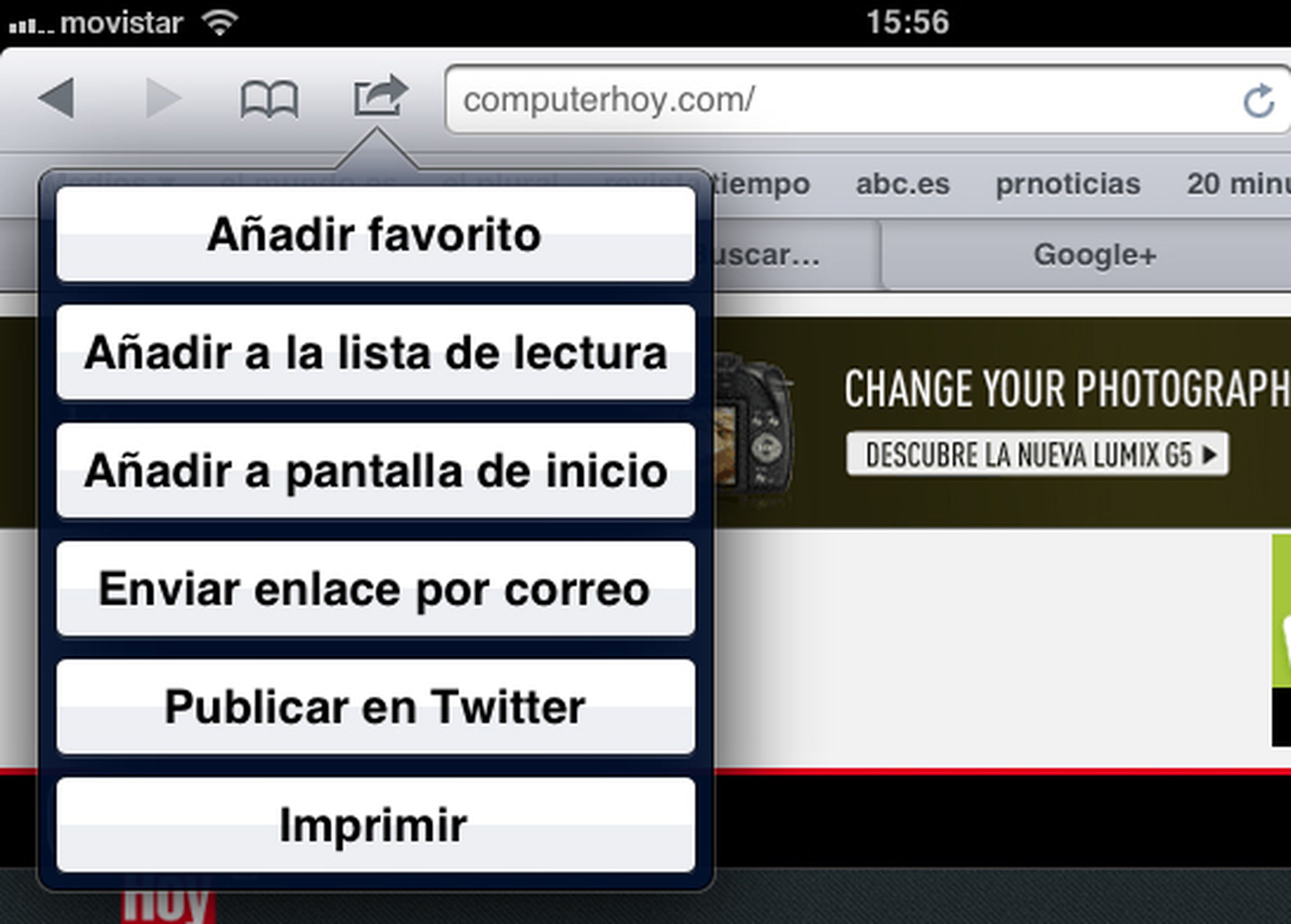 Función de añadir una web a favoritos en Safari para iOS