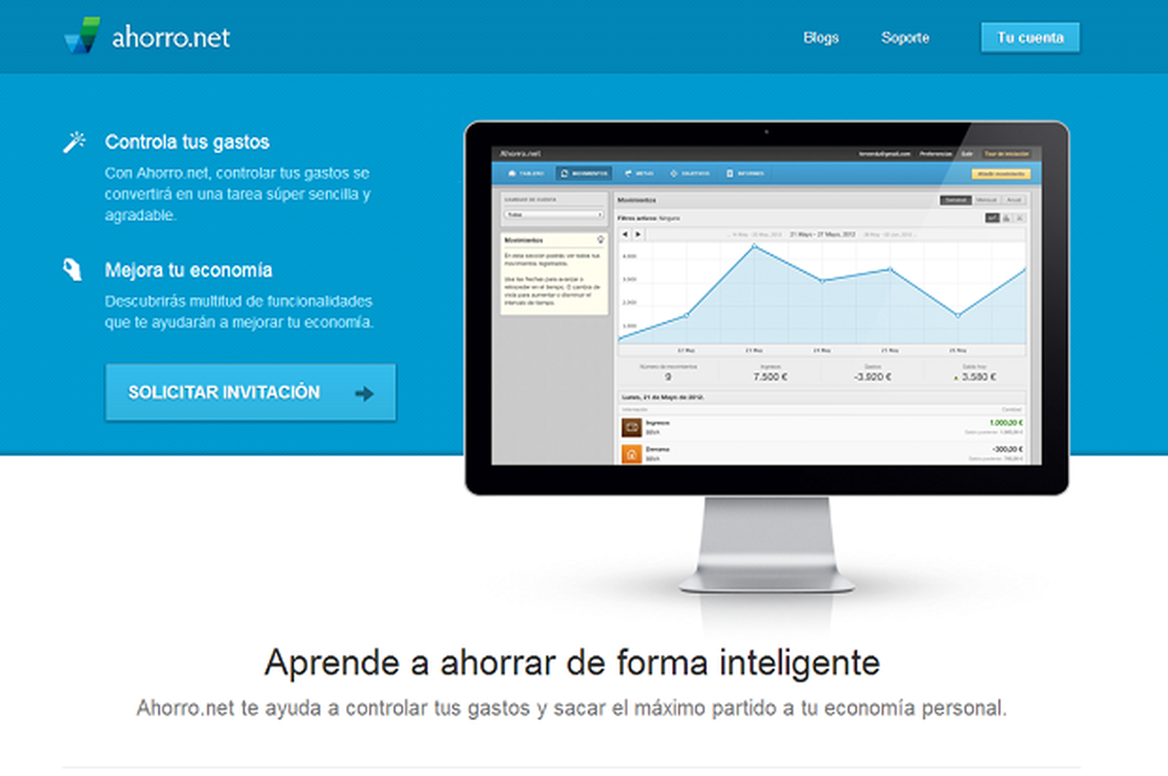 Ahorro.net es una startup española que te permite controlar tus gastos online.