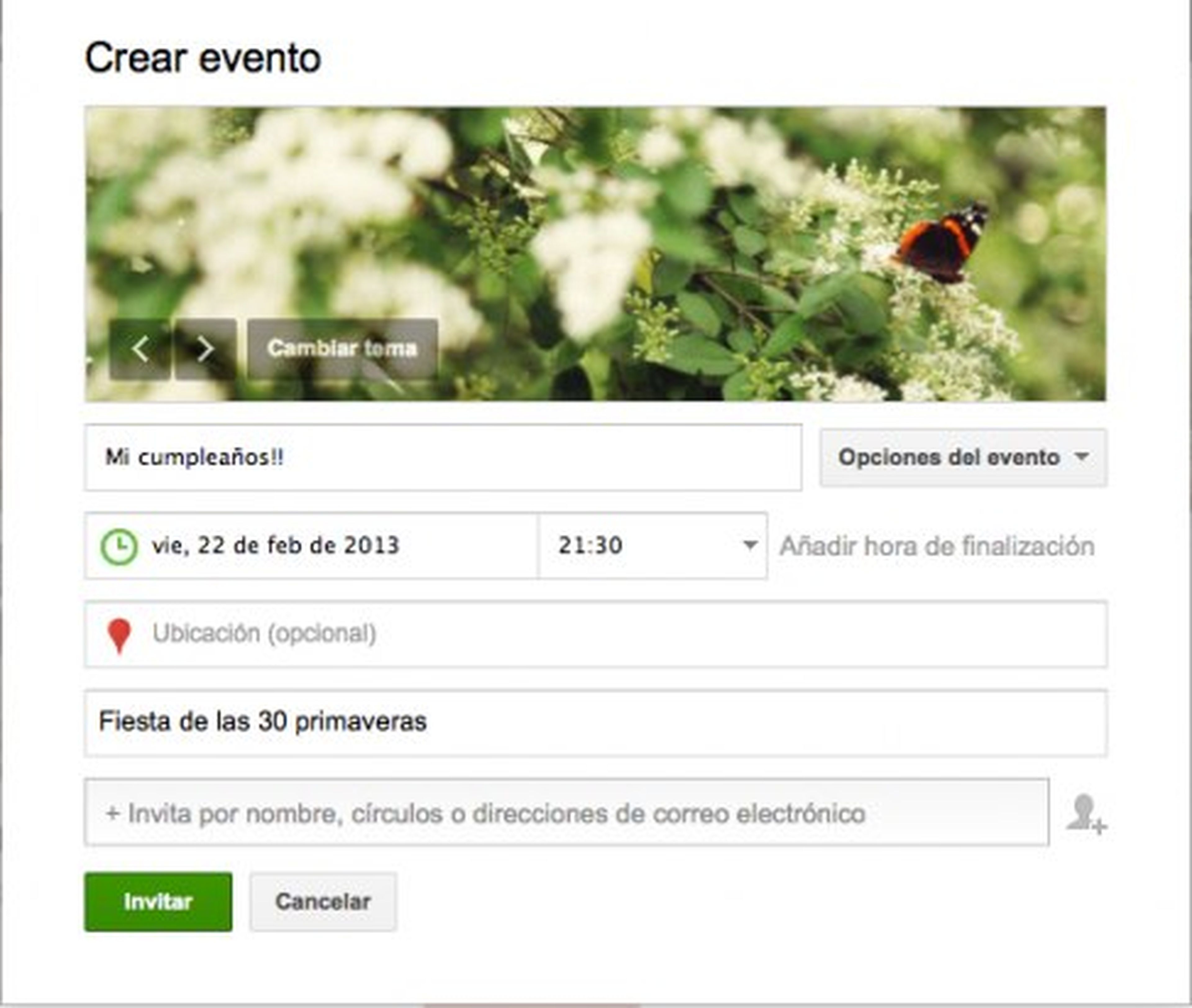Crea un evento en un local de Google Plus