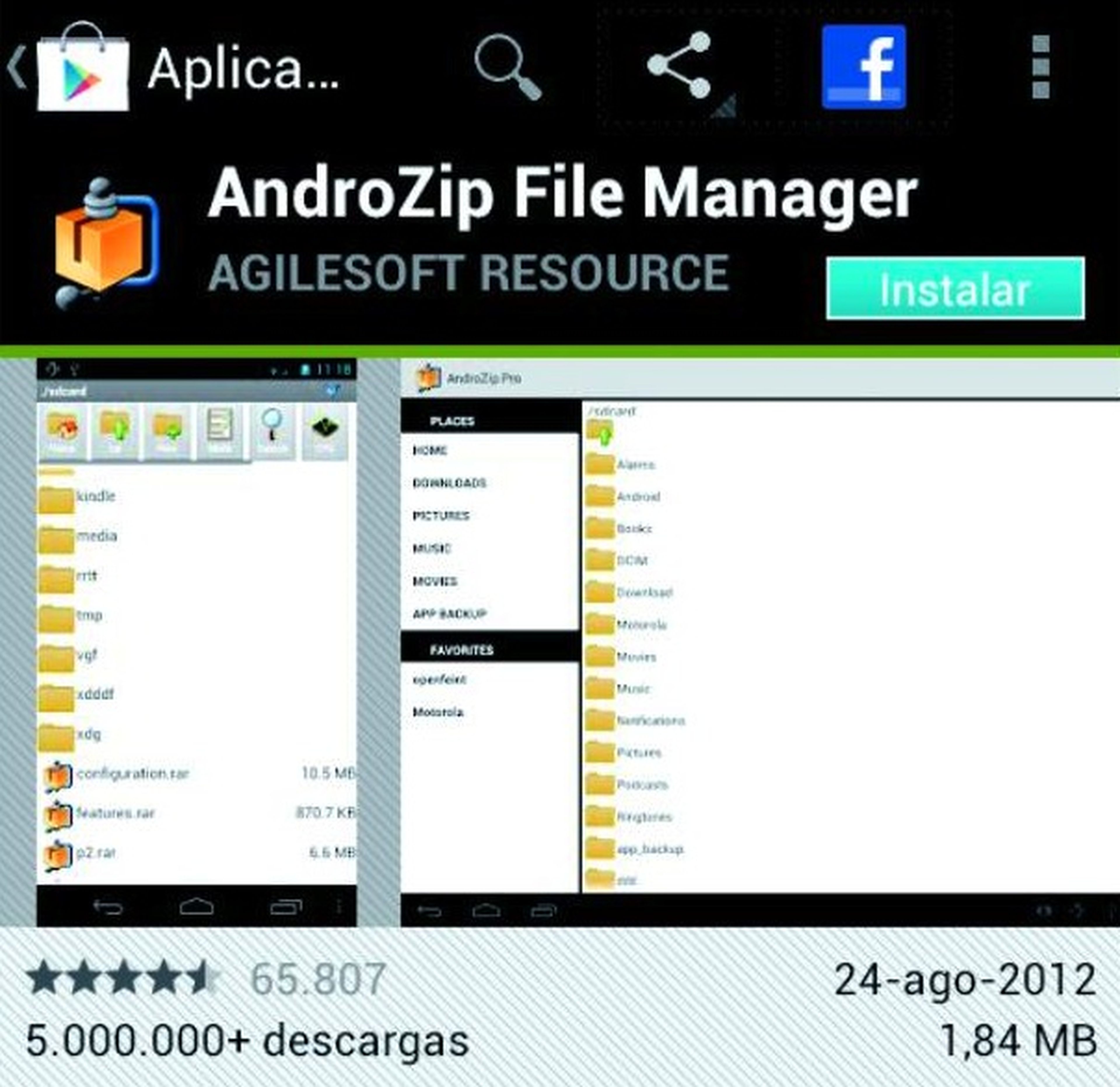 AndroZip File Manager es gratuito y está en Google Play