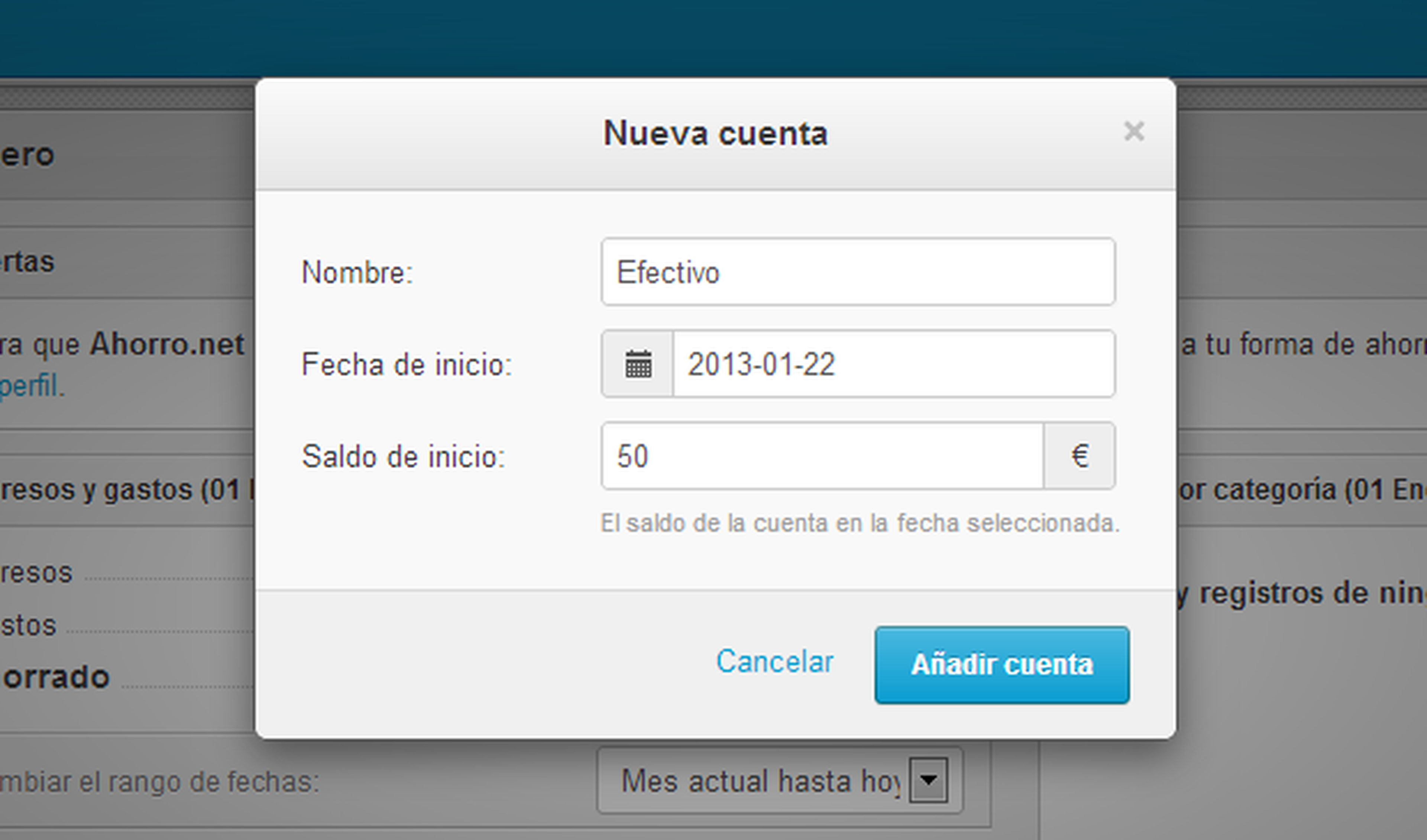 Create a balance account in Ahorro.net