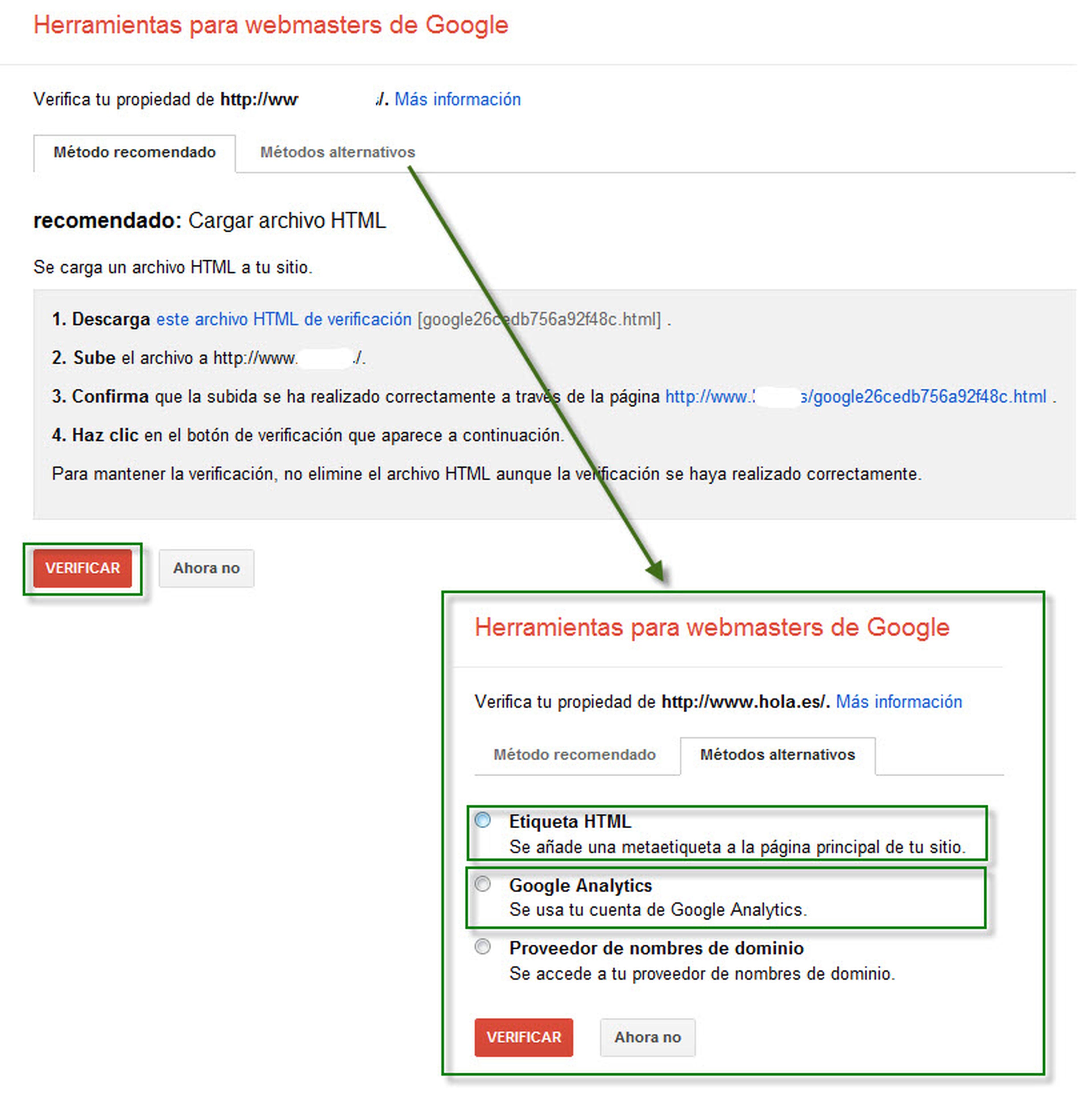 verificar la propiedad del sitio en google webmaster tools