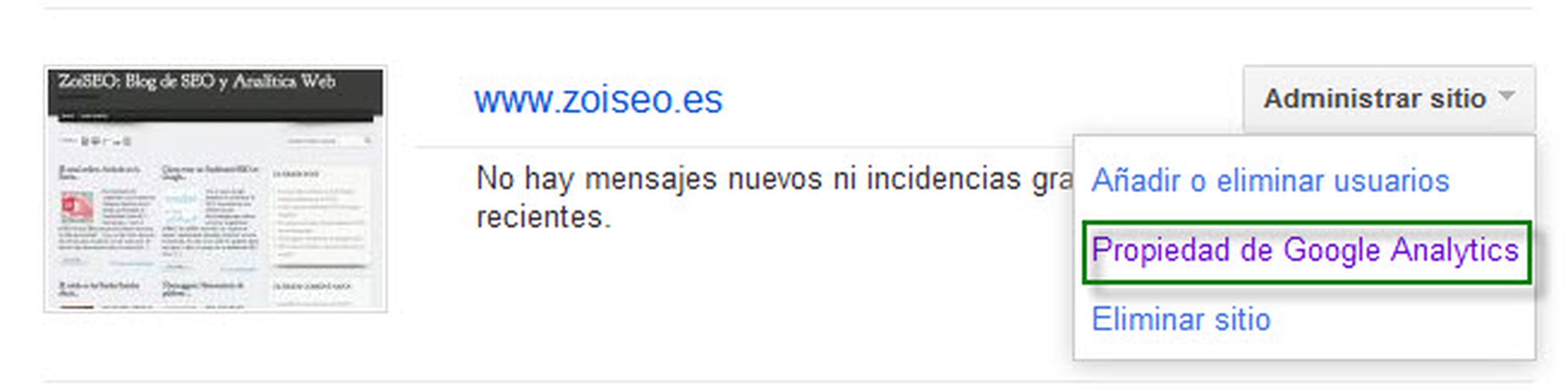 linkar el sitio con la propieda de Google Analytics