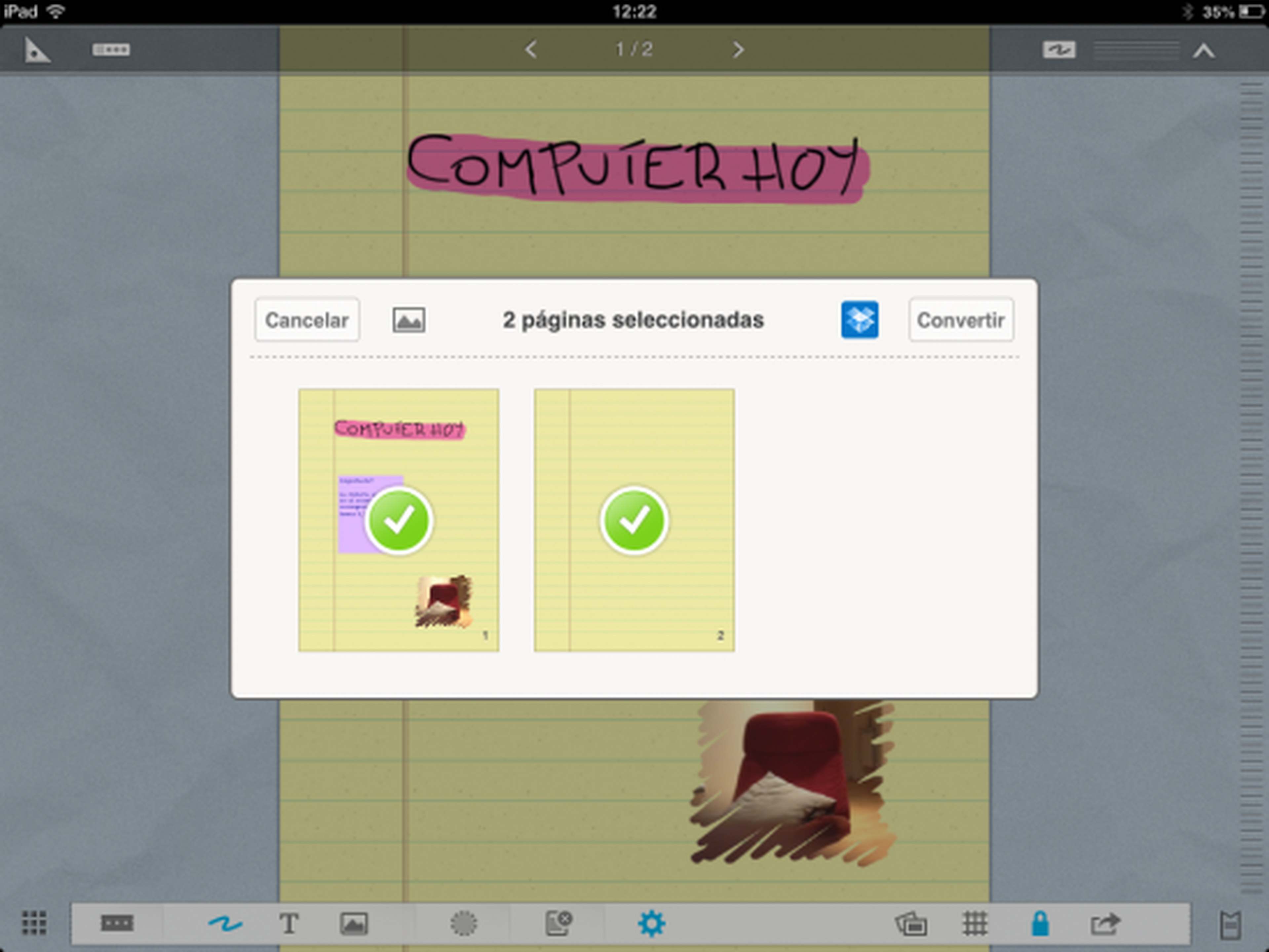 Exporta un cuaderno en UPAD Lite para iPad