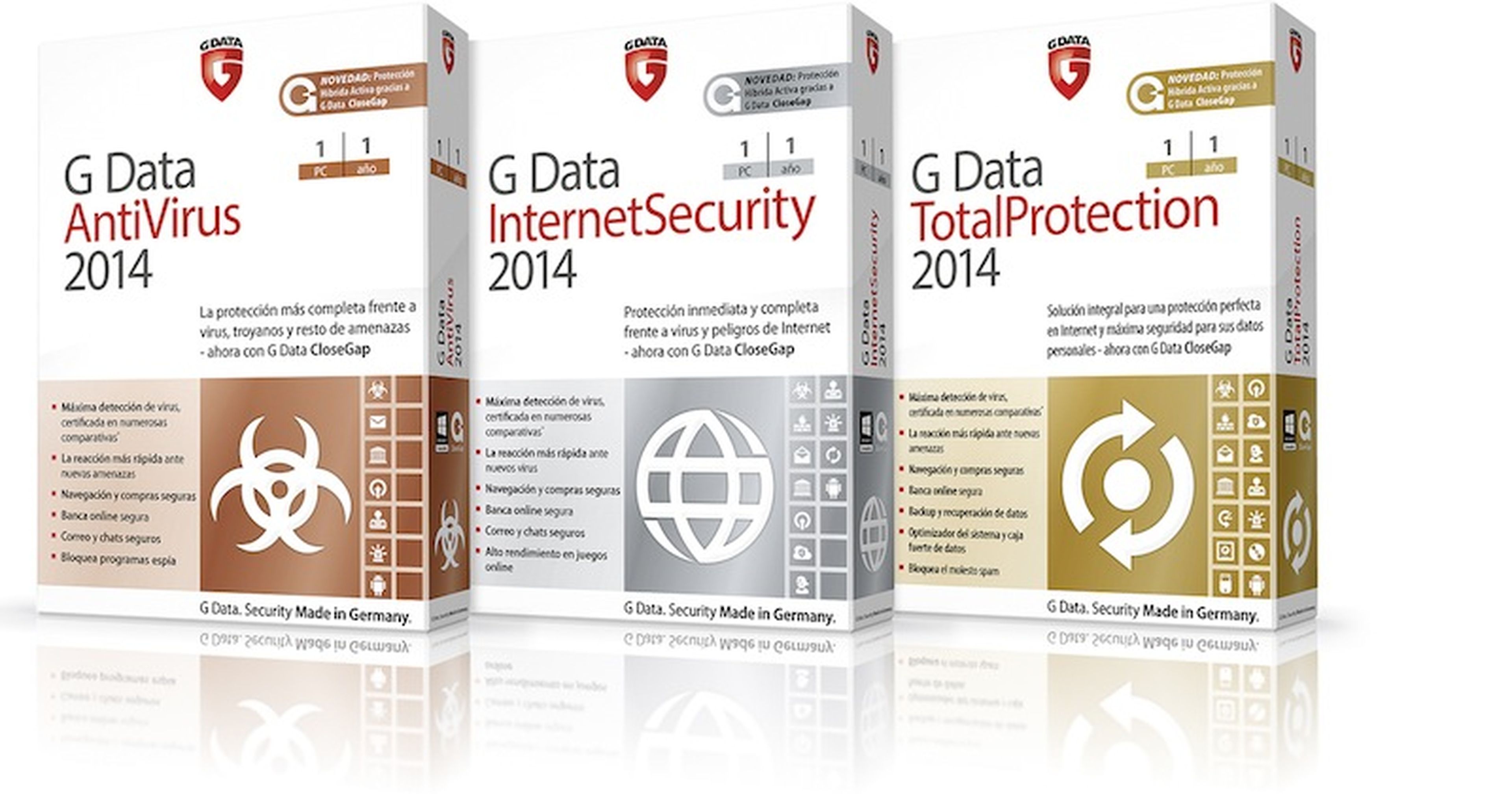 G Data 2014 está disponible en 3 versiones: Antivirus, Internet y Total Proteccion