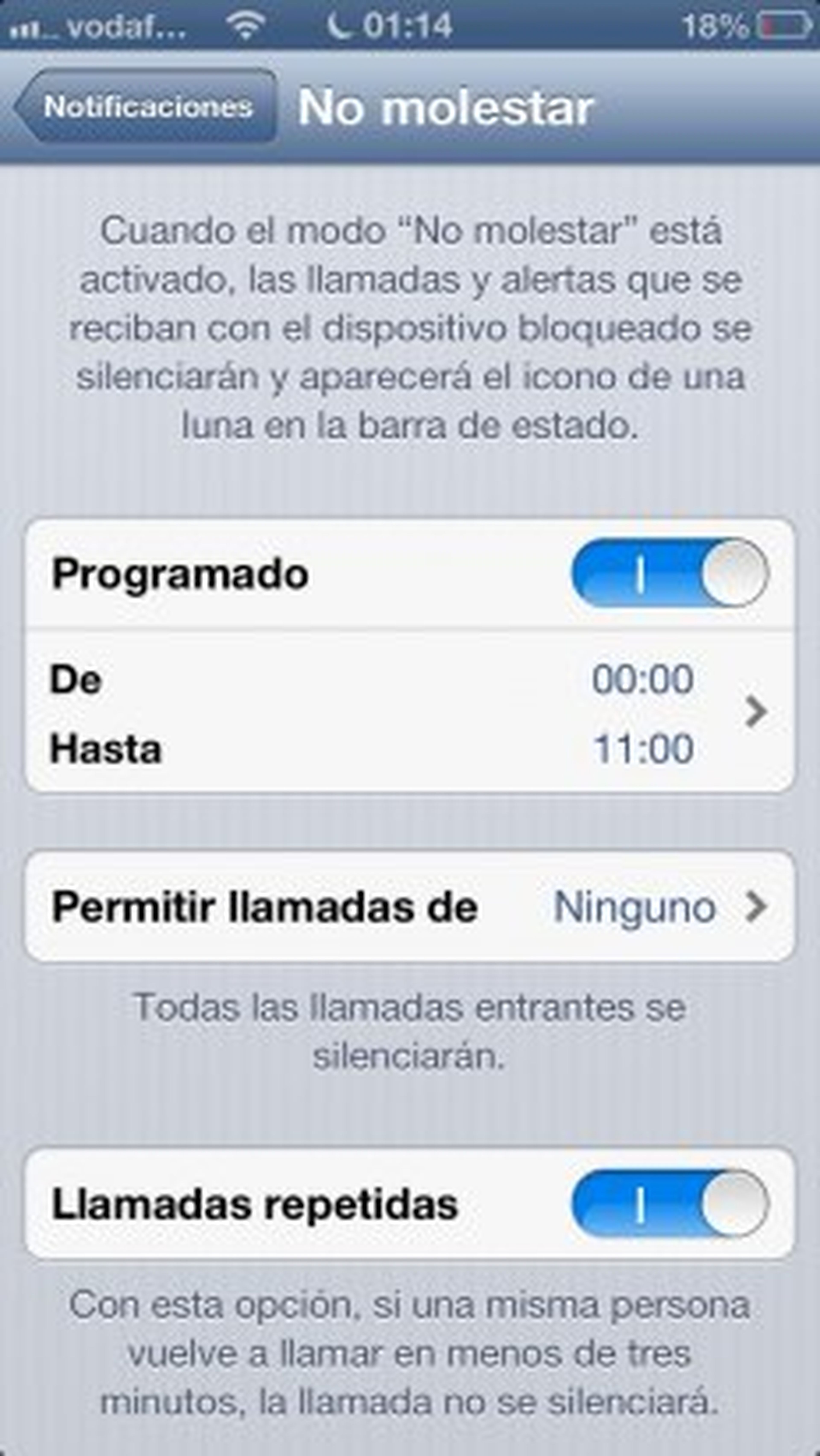 Activa la opción de llamadas repetidas en el modo No Molestar de iPhone 5