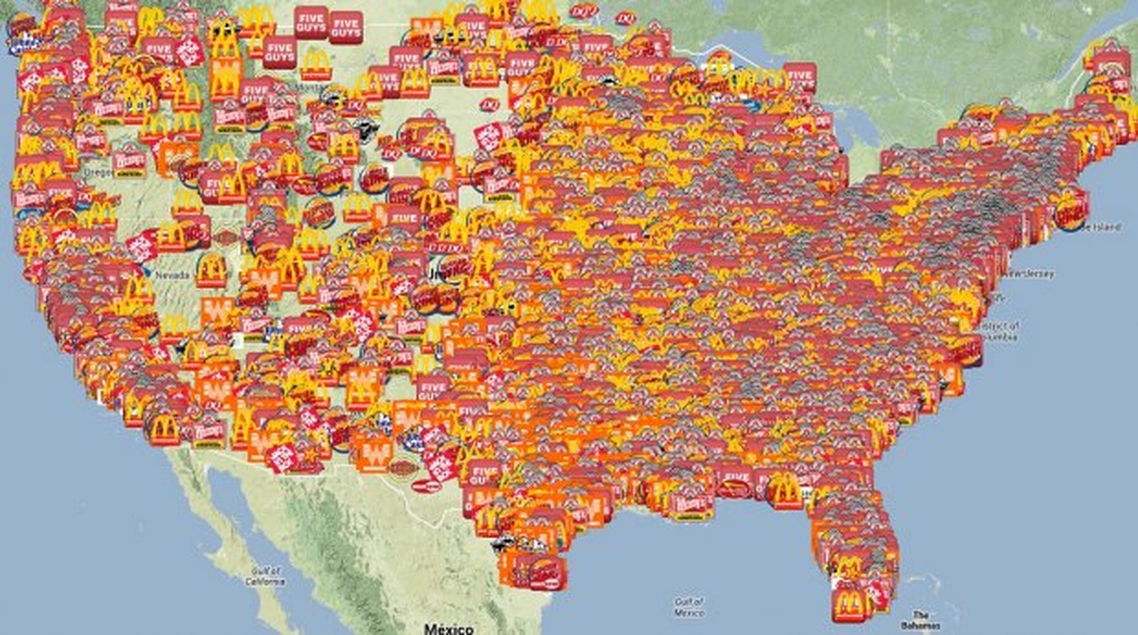 Mapa restaurantes comida rápida