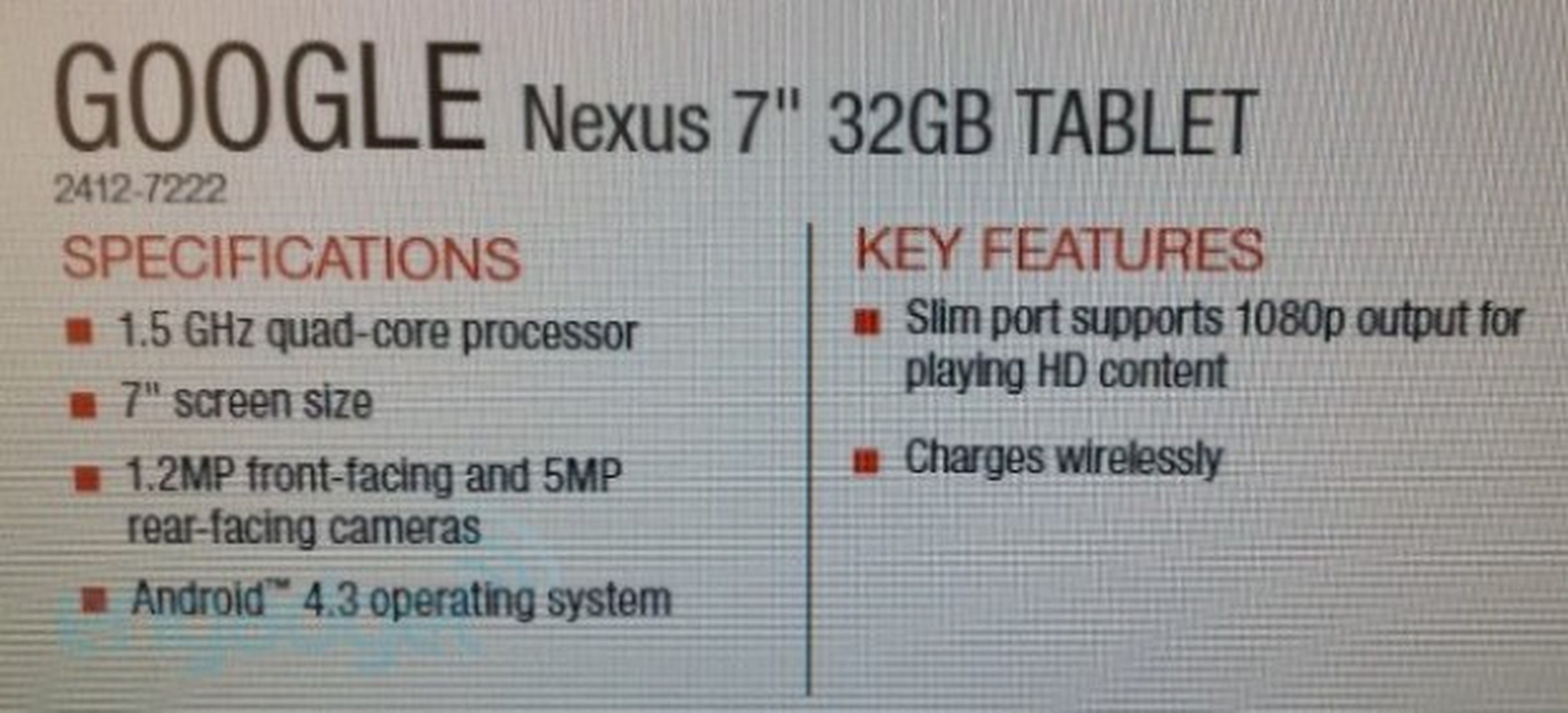 Especificaciones técnicas de la Nueva Nexus 7