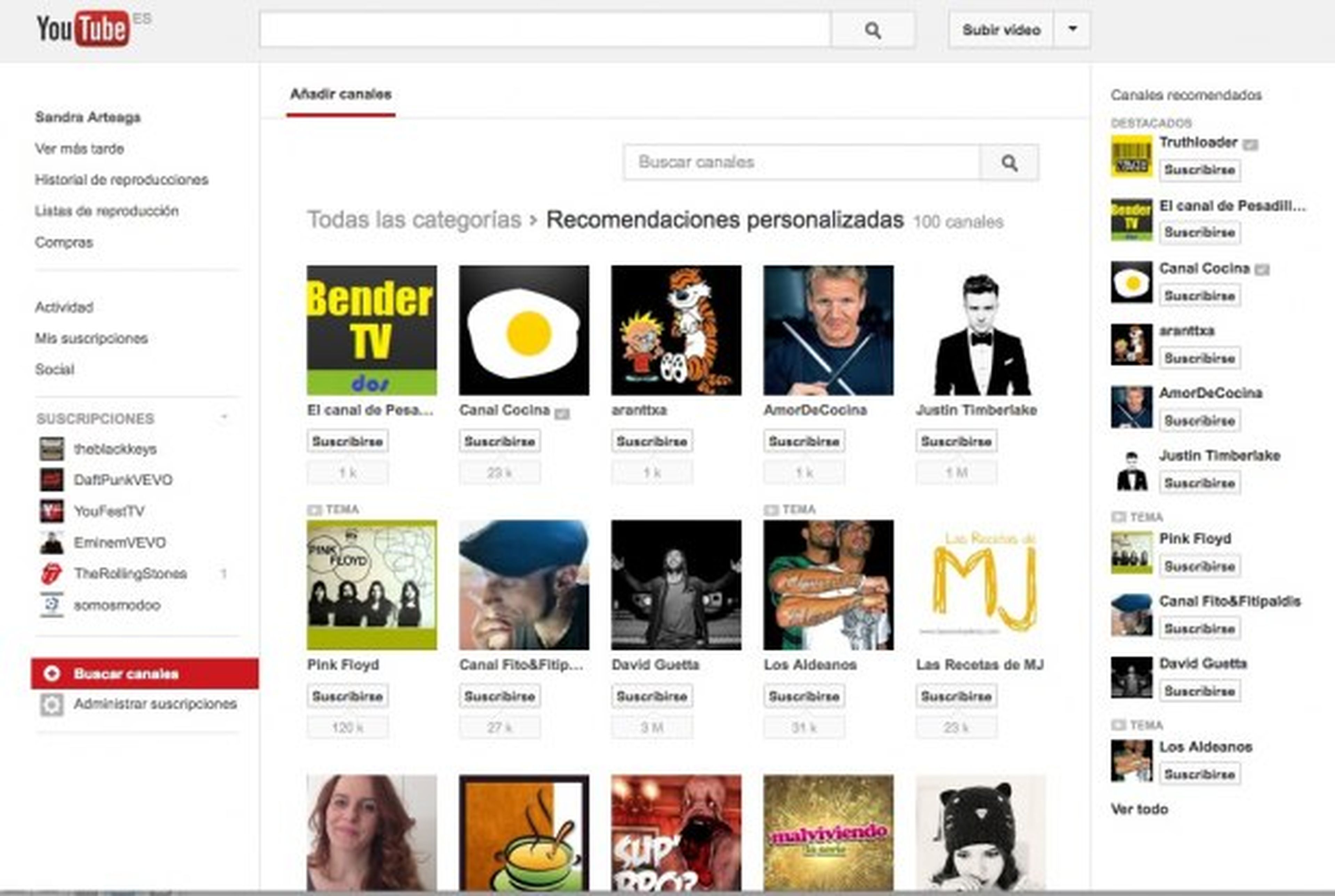 Explora los canales recomendados en YouTube