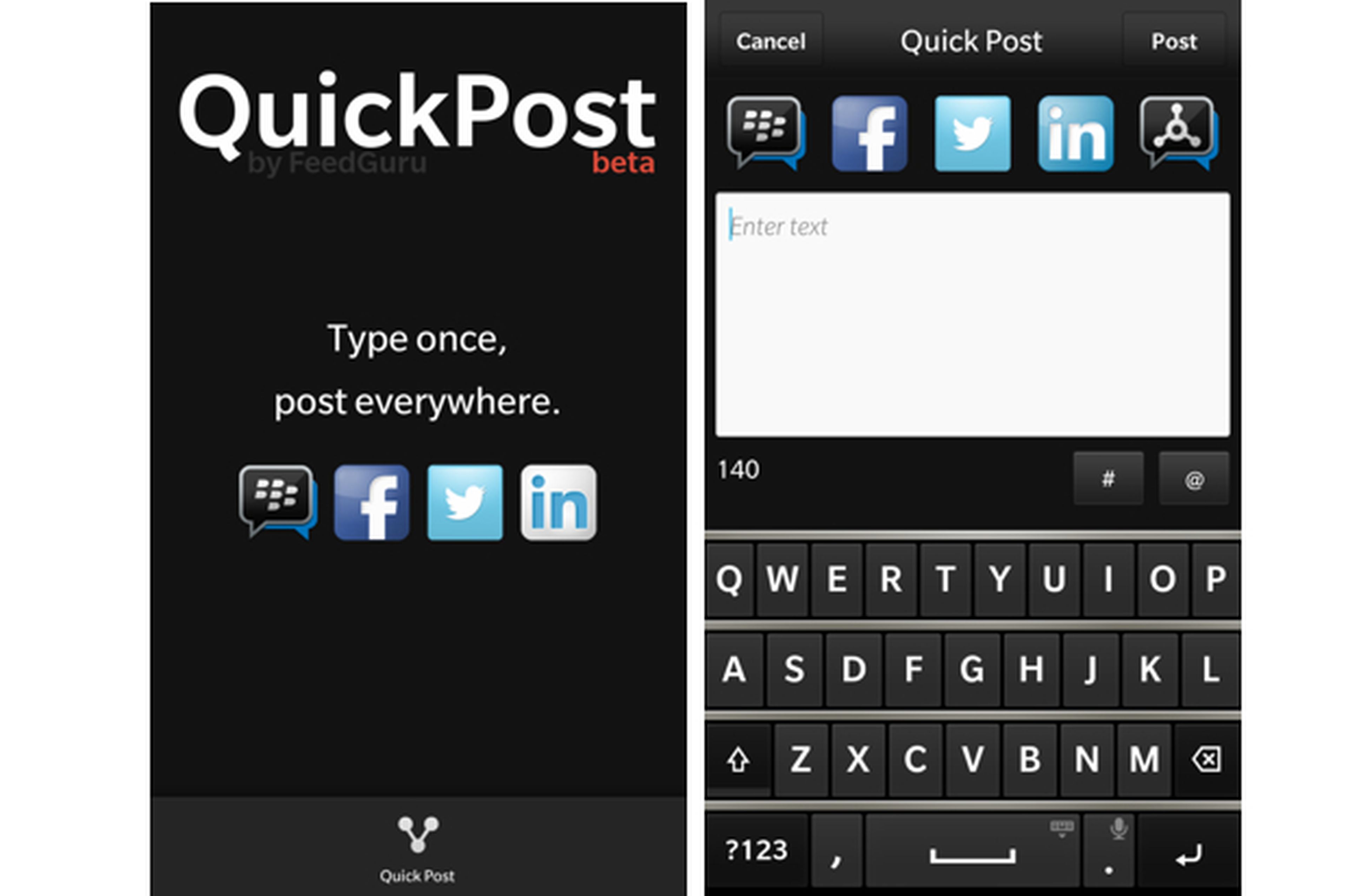 Quick Post para BlackBerry 10: un mensaje, múltiples redes