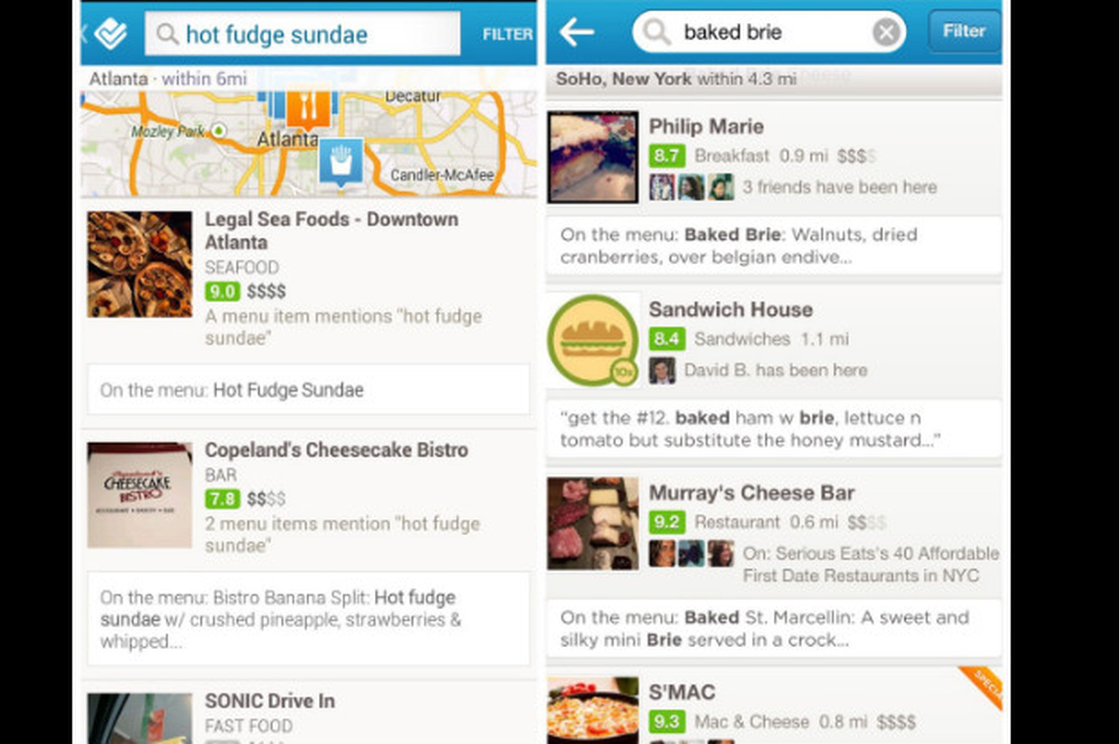 Foursquare ahora te permite buscar lugares según su menú