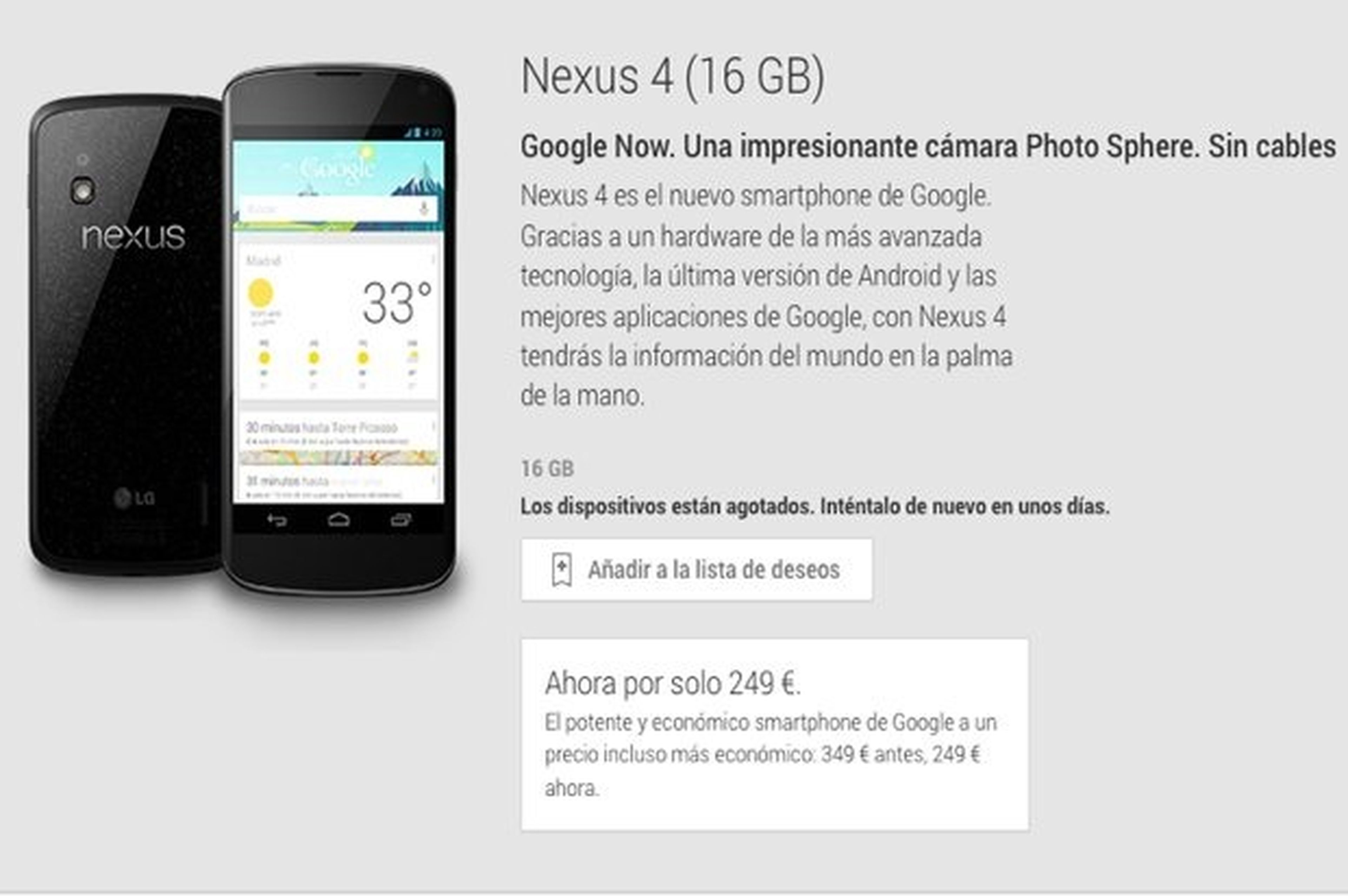 Nexus 4, también agotado en Google Play