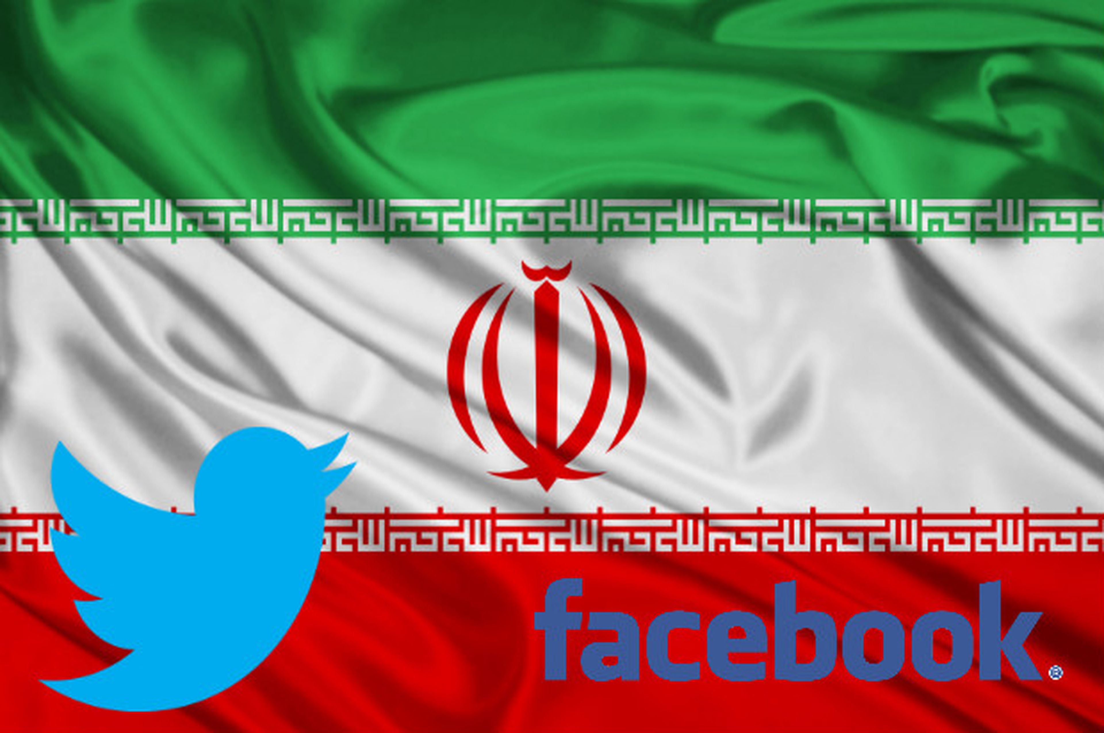 Bandera de Irán con Twitter y Facebook