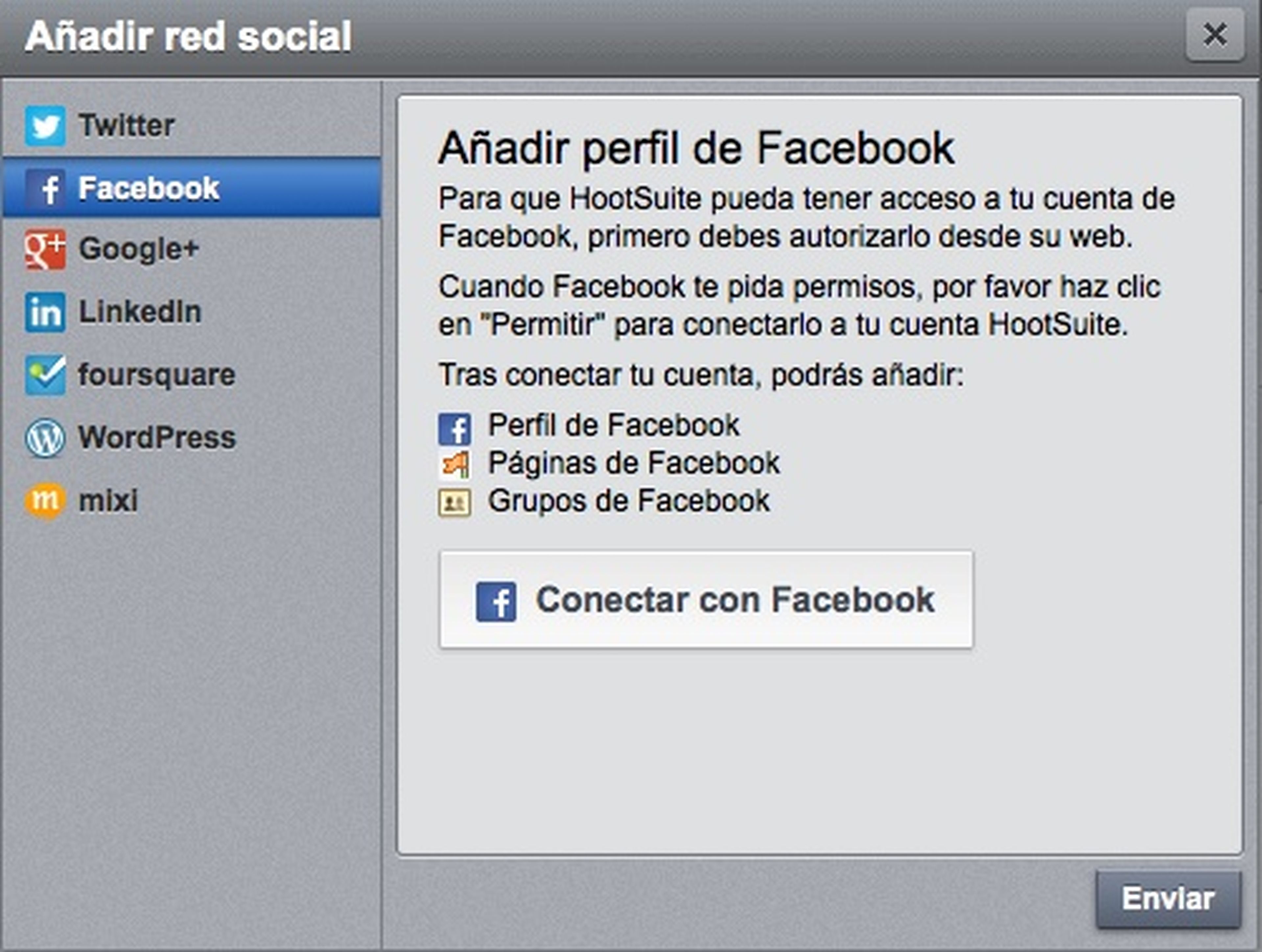 Añade tus perfiles en las redes sociales en HootSuite