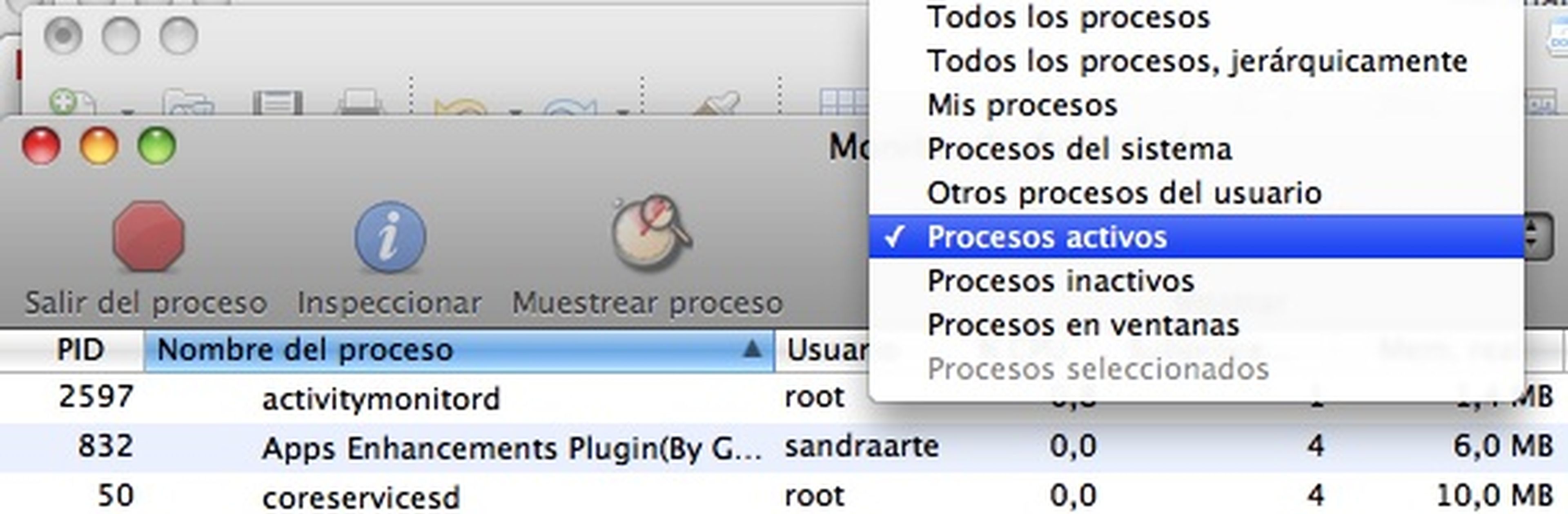 Filtra el listado de procesos en el Monitor de Actividad de tu Mac