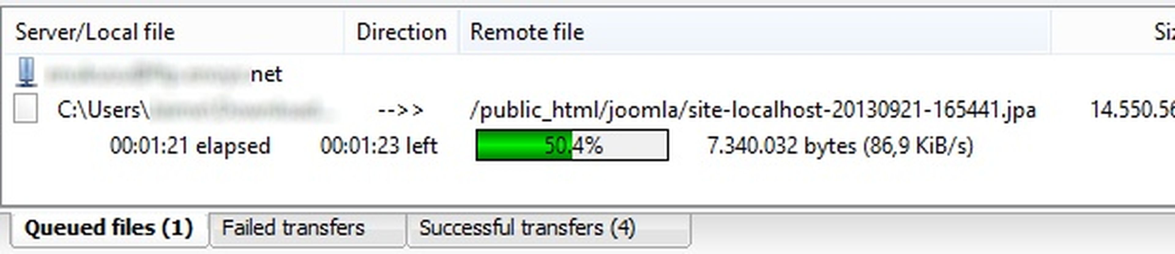 Sube el fichero JPA a tu servidor FTP para Joomla