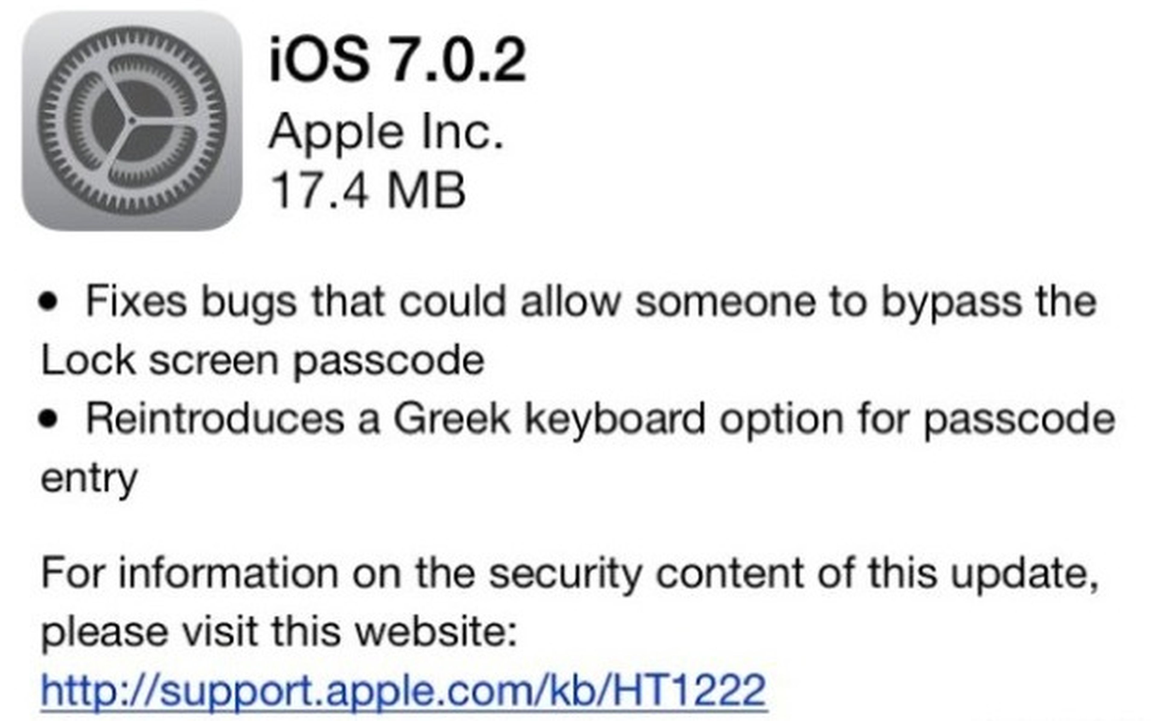 Apple lanza iOS 7.0.2 para corregir fallo en el lock screen