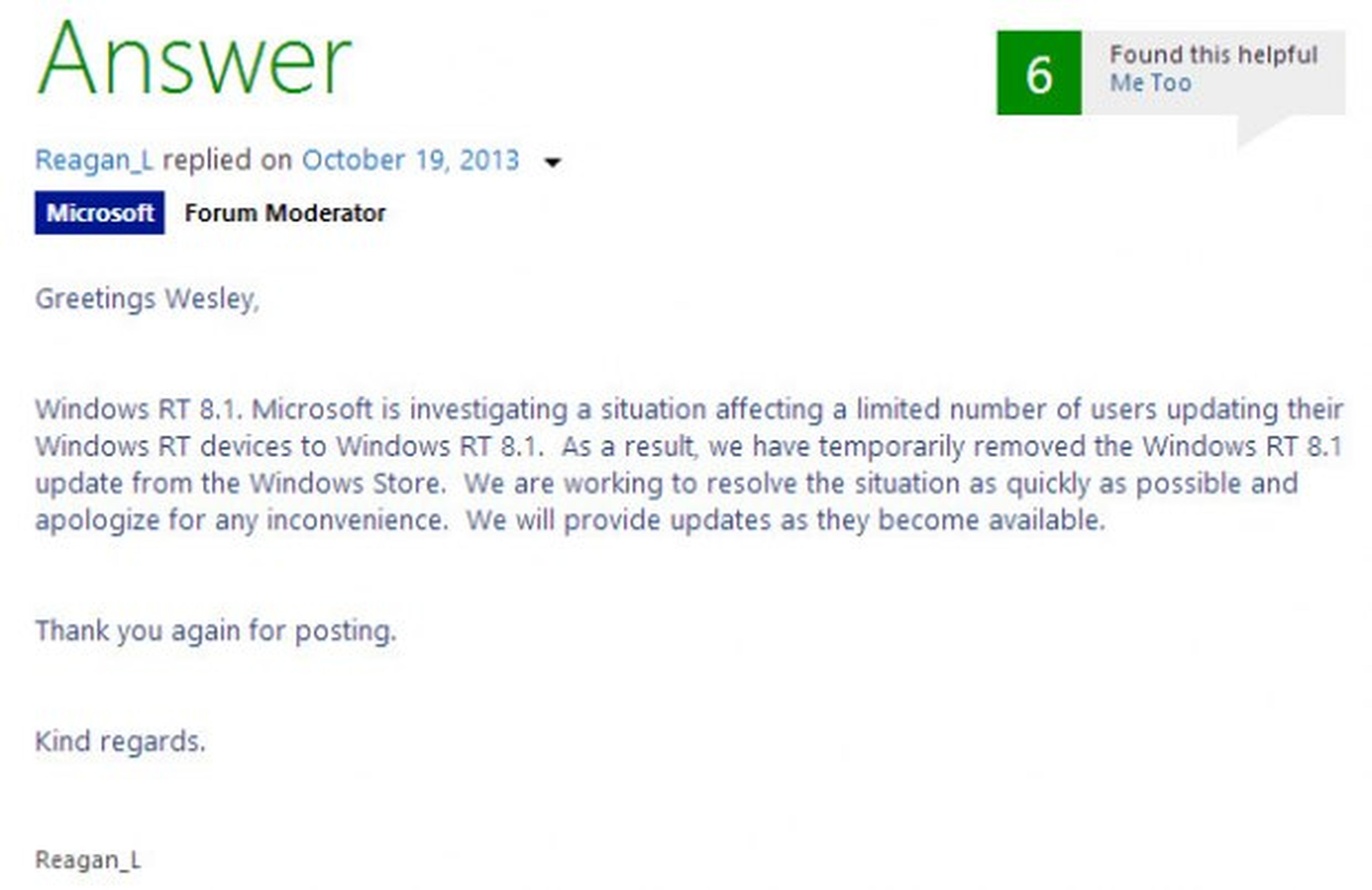 Windows 8.1 RT ha sido retirado de la tienda de Windows
