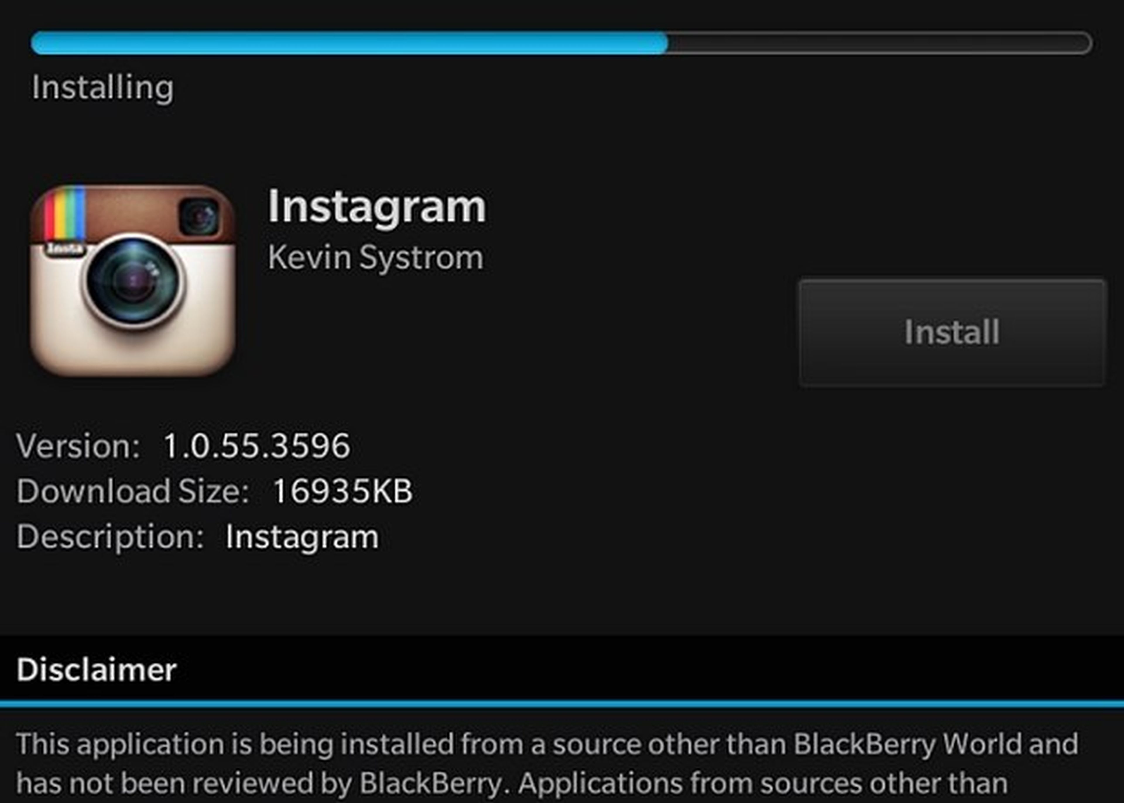 Instagram en Blackberry 10