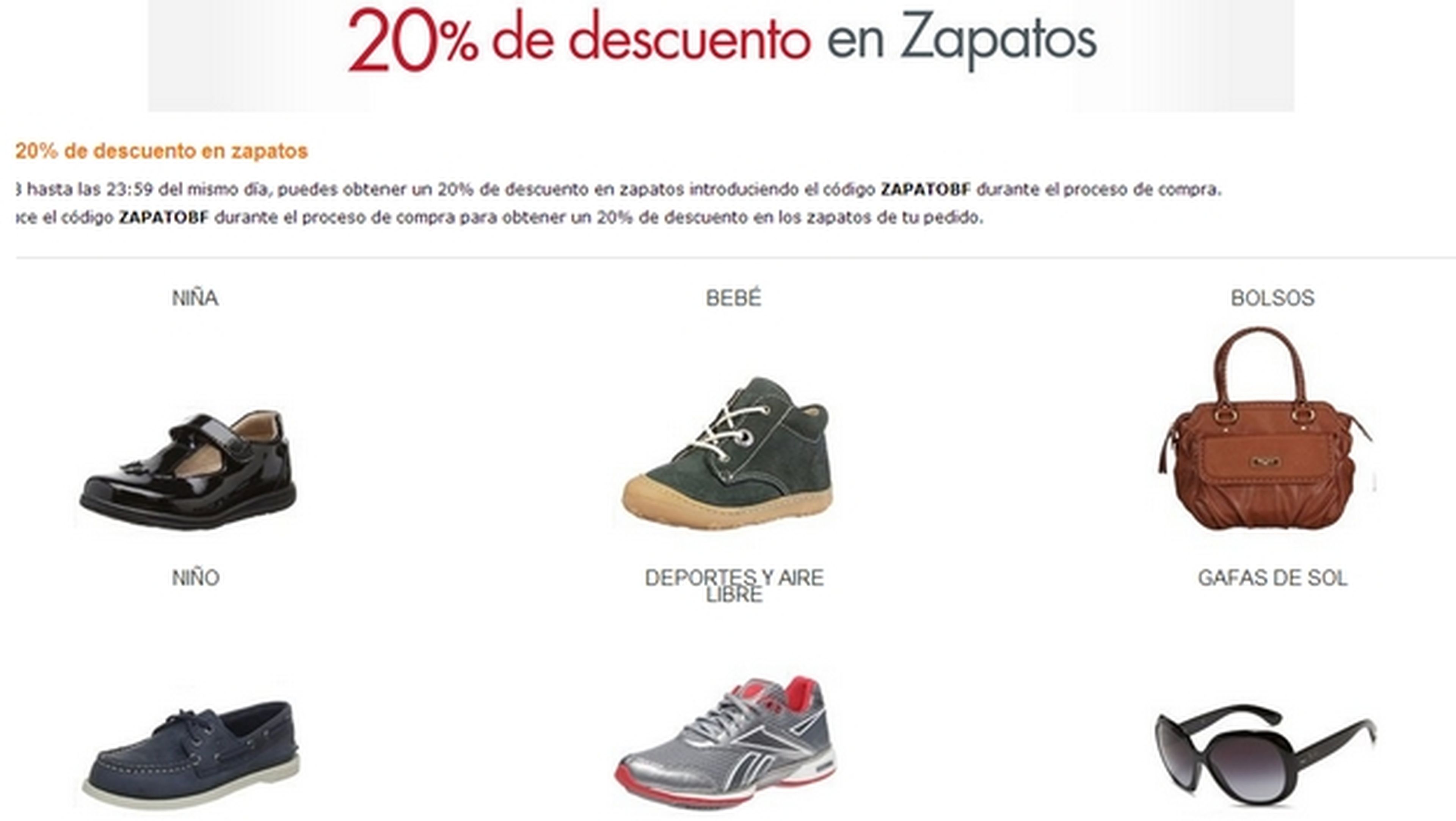 20 % de descuento en Zapatos en Amazon durante el Black Friday