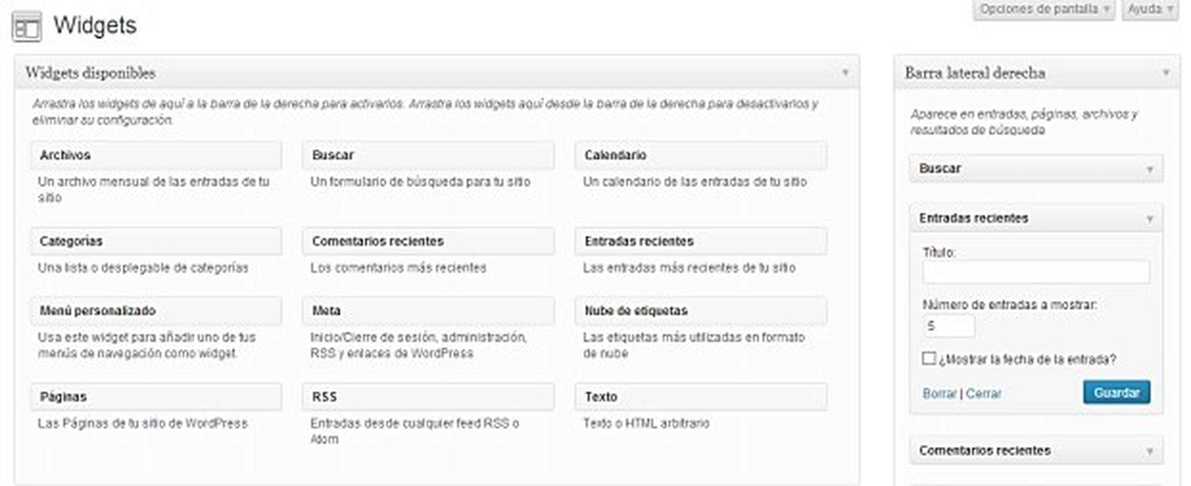 El editor de widgets de Wordpress