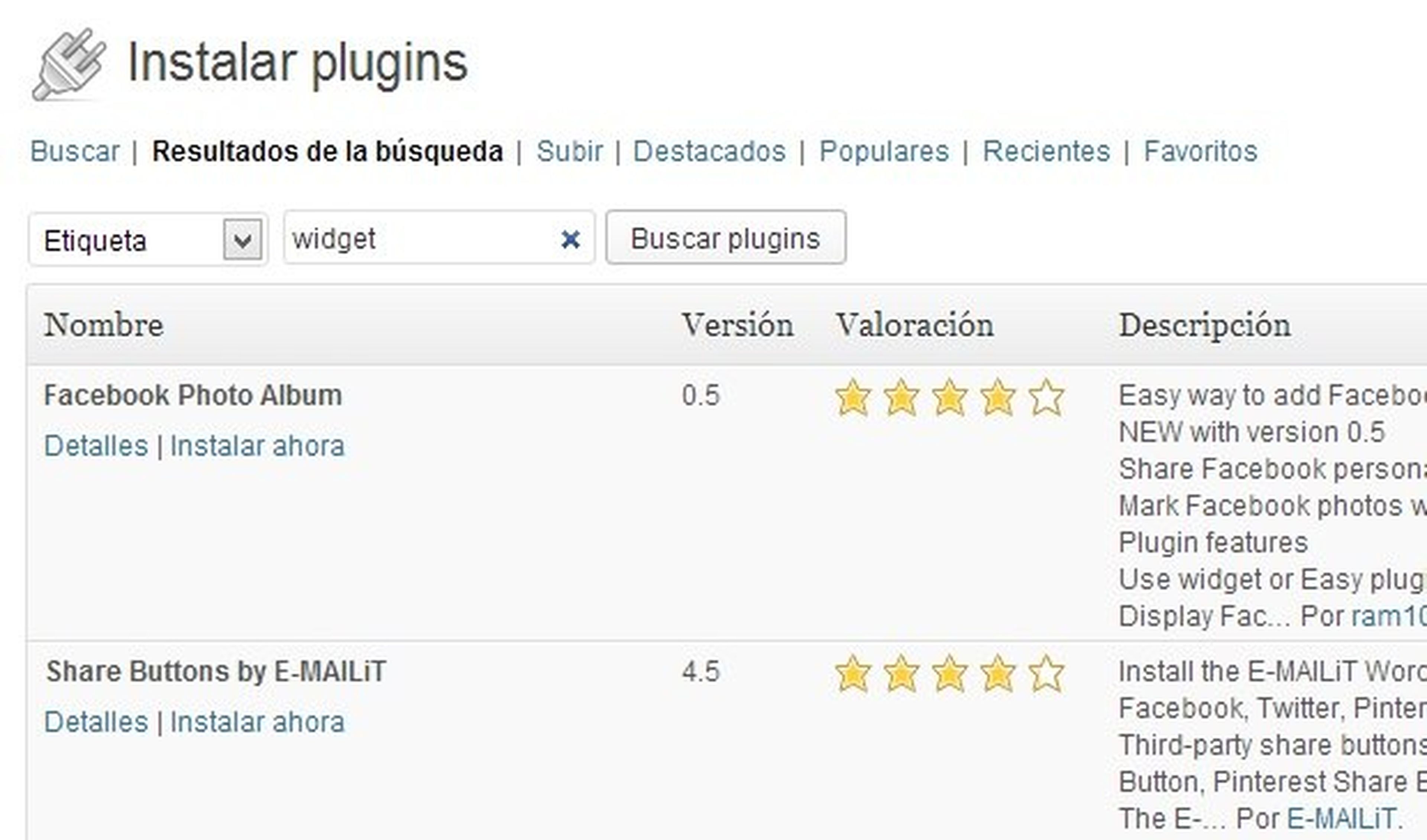 Instalar widgets de wordpress