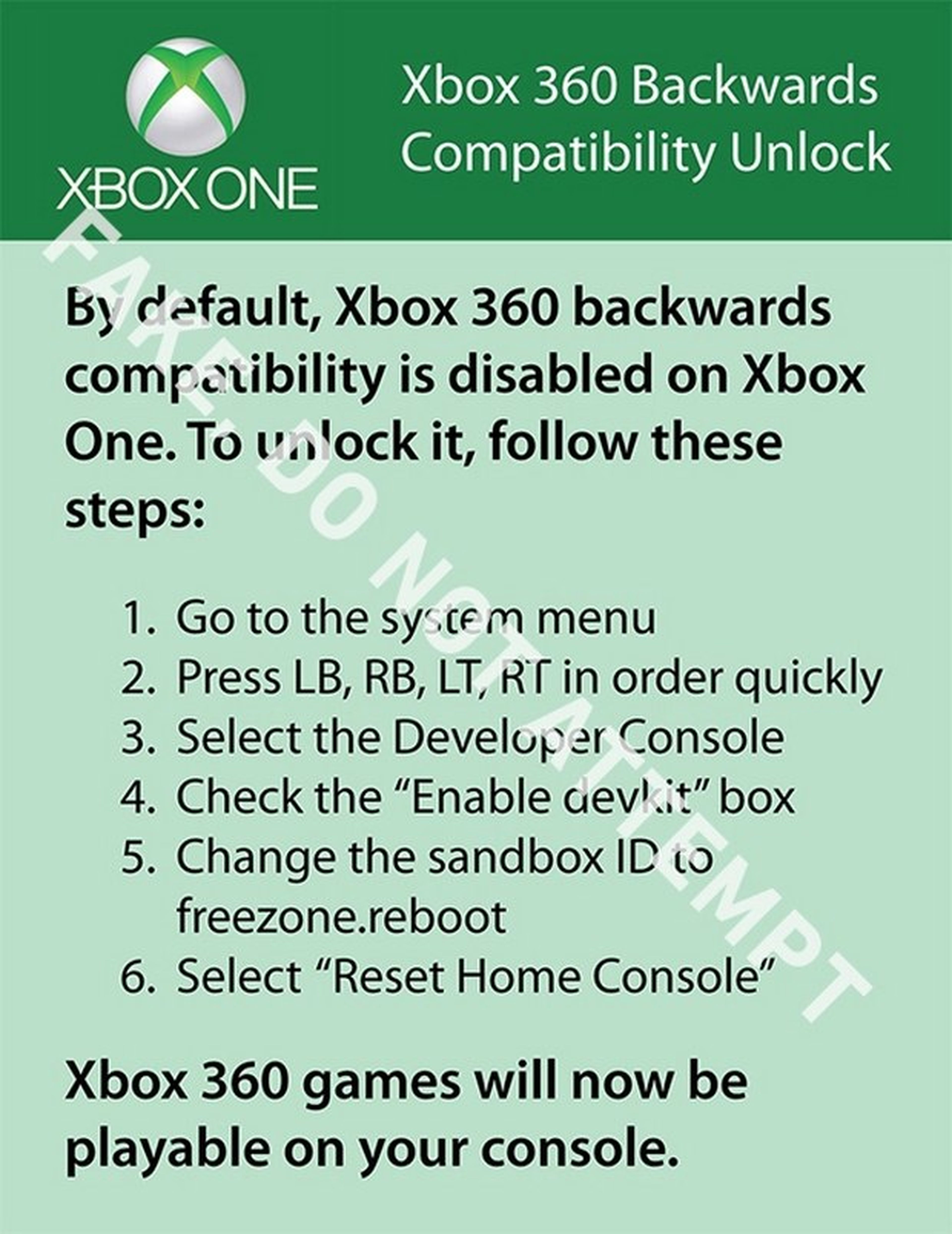 Falso truco Xbox One