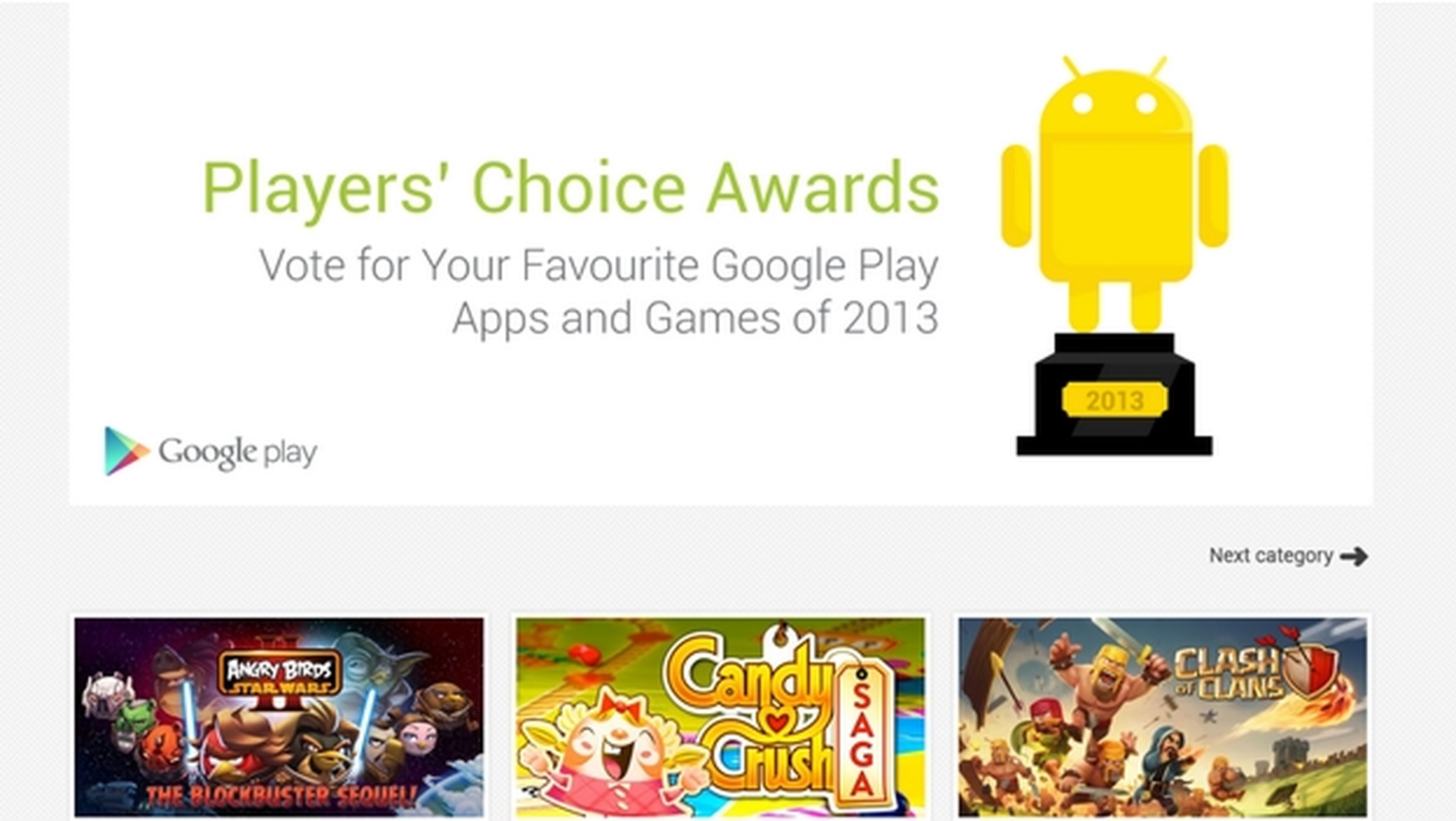 Vota a los mejores juegos y apps de 2013 en Google Play
