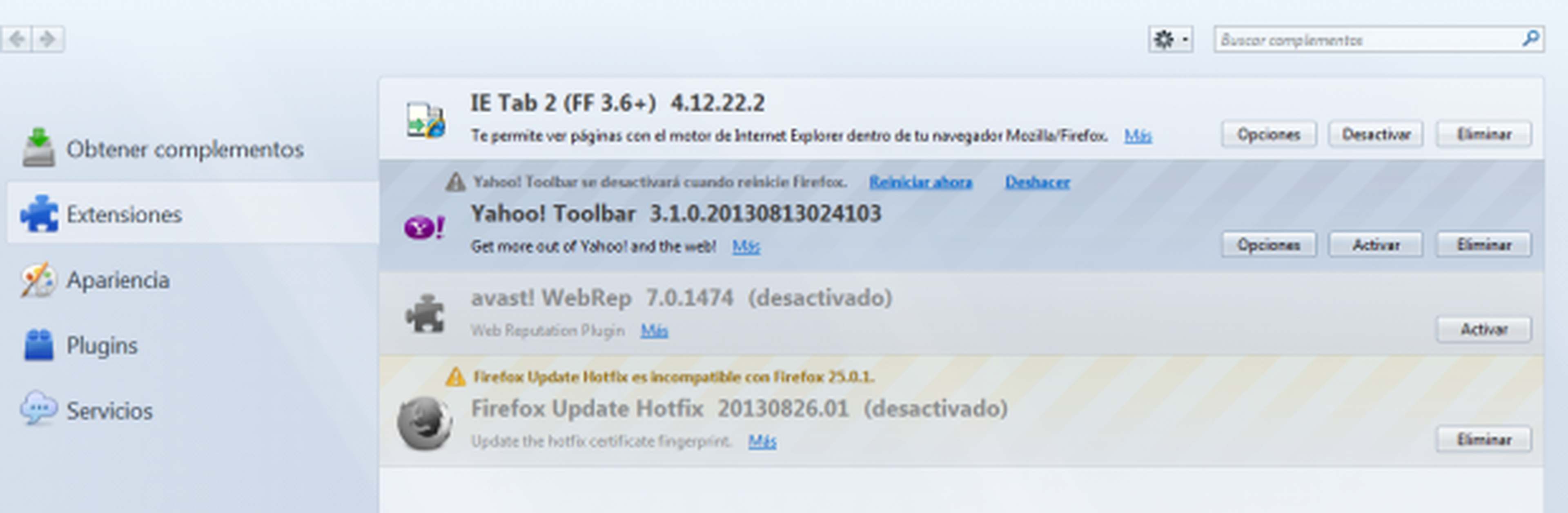 Elimina Yahoo! Toolbar de Mozilla Firefox