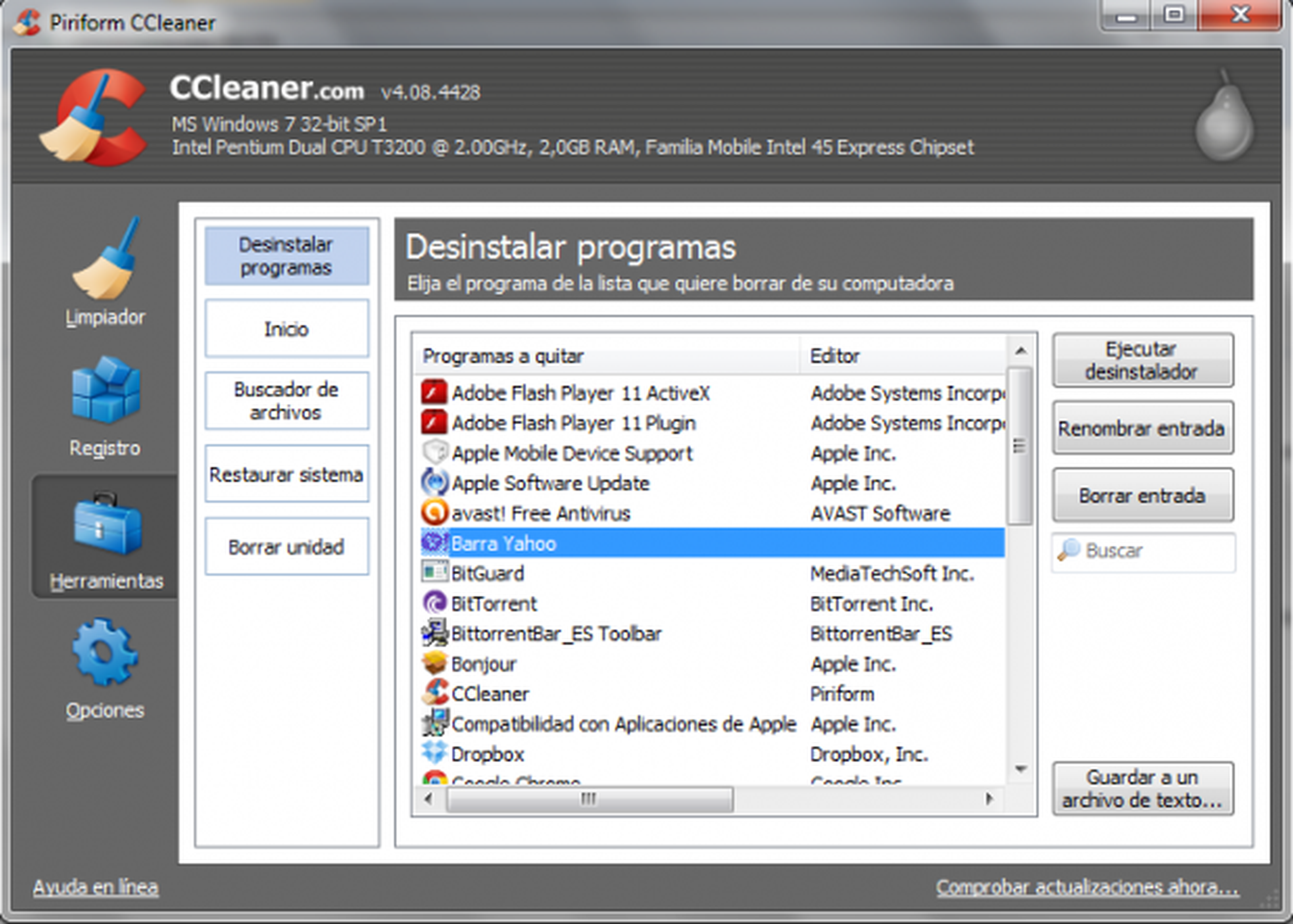 Elimina la barra de Yahoo! con CCleaner