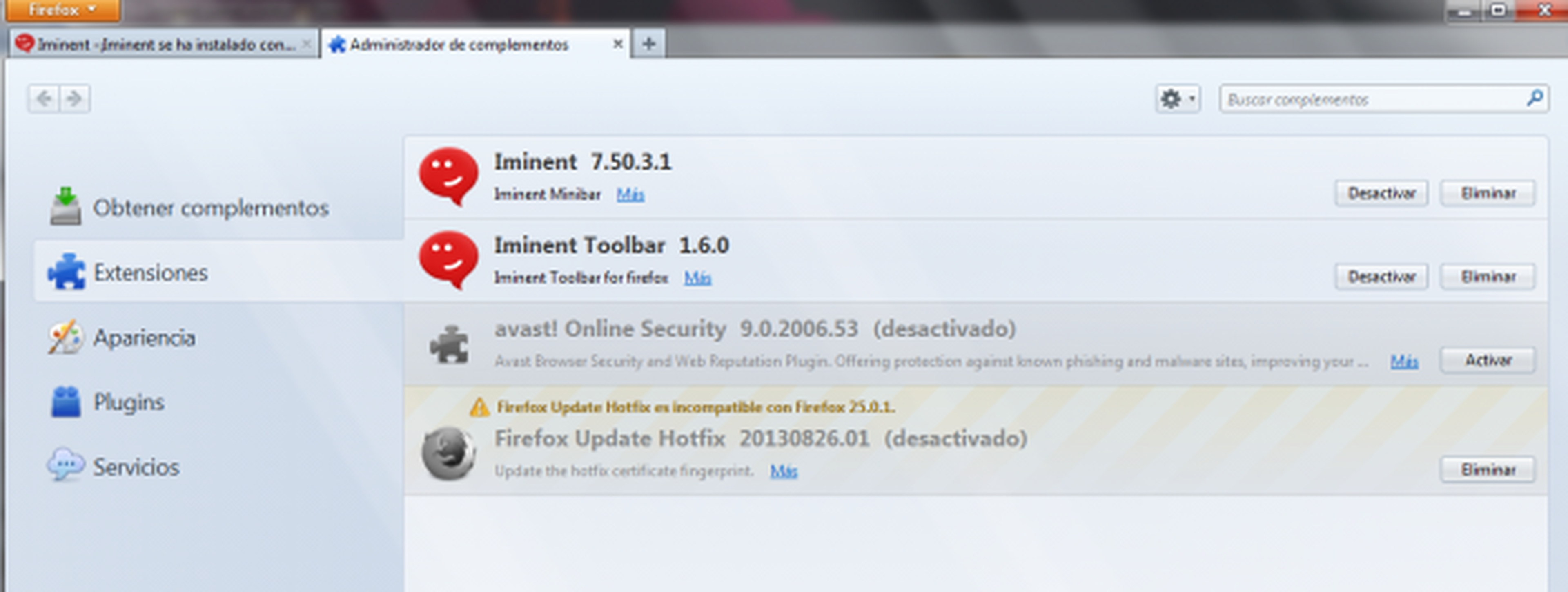 Elimina Iminent Start Search de Mozilla Firefox