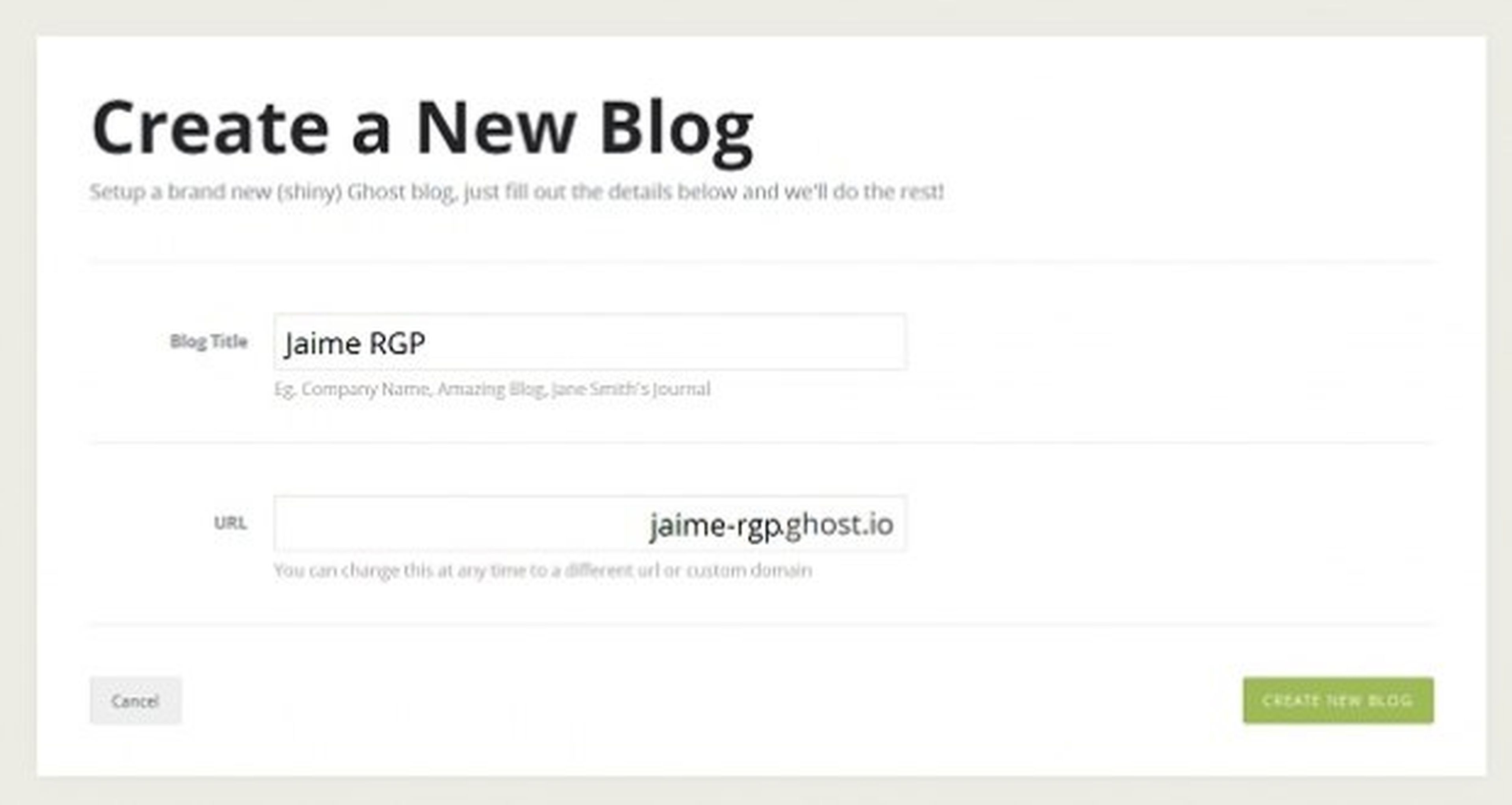 Crea un nuevo blog en Ghost.org