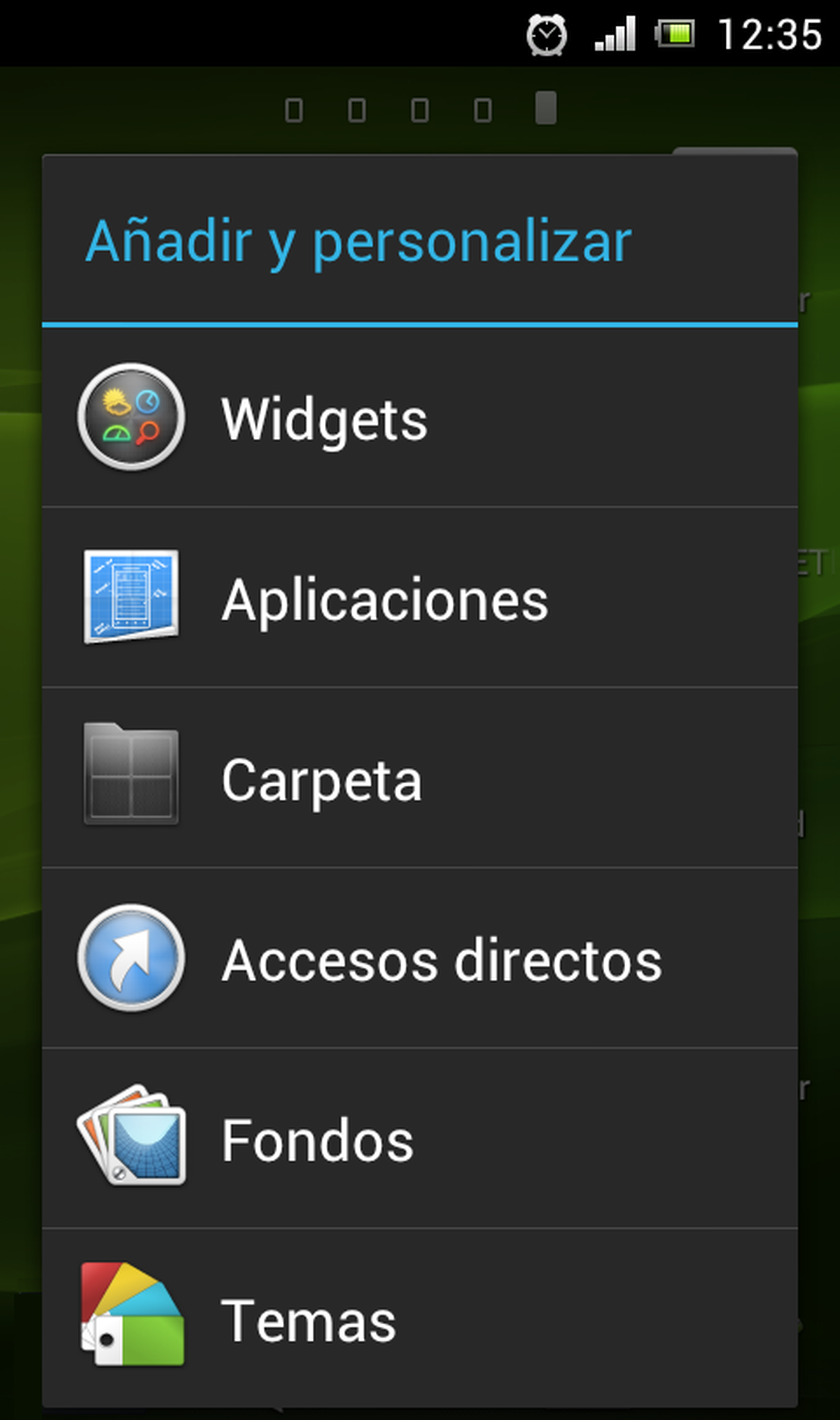 Menú añadir widget