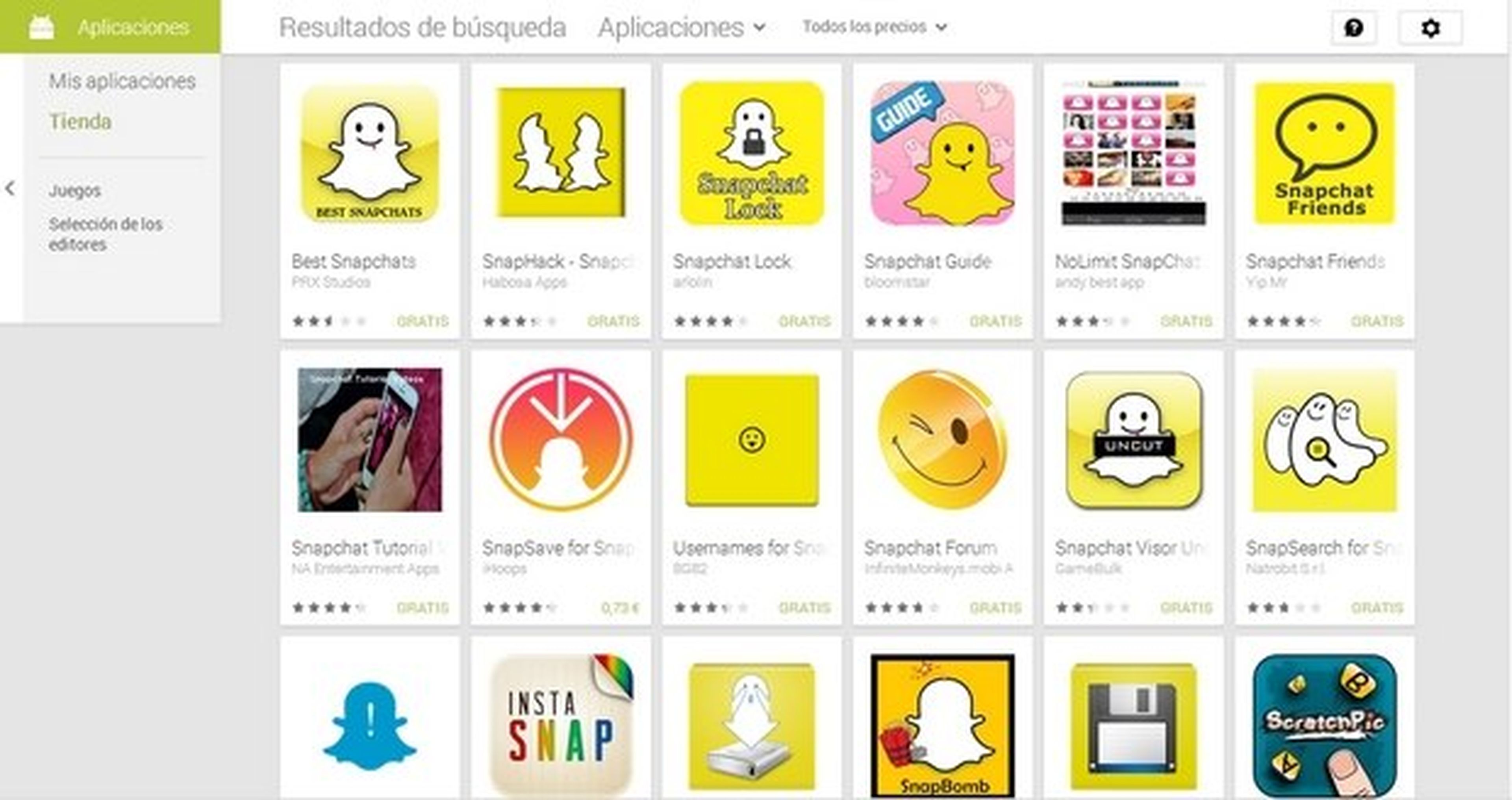 Apps de Snapchat en Google Play